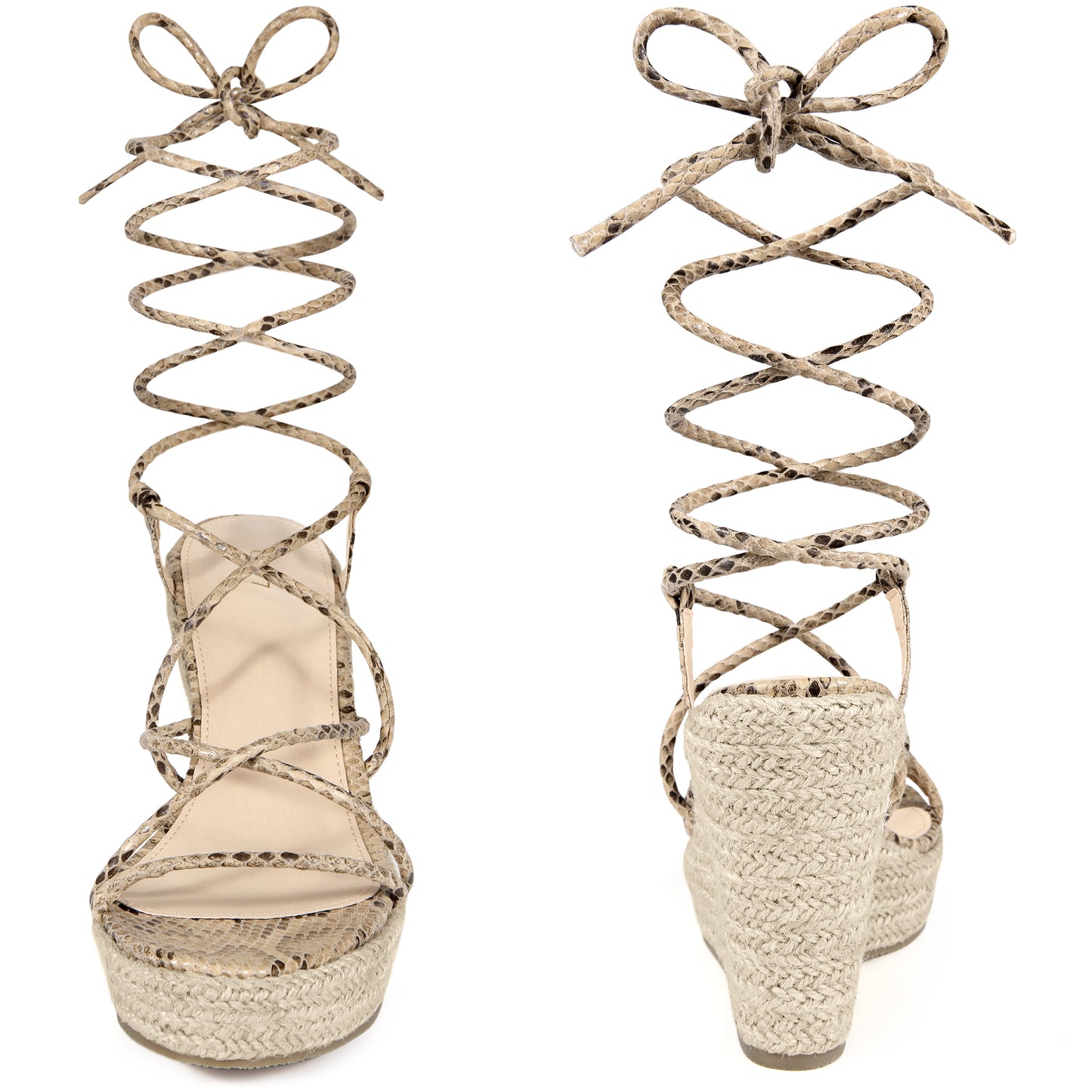 Women Strappy Espadrilles Wedges Platform Lace Up Snake Print Sandals