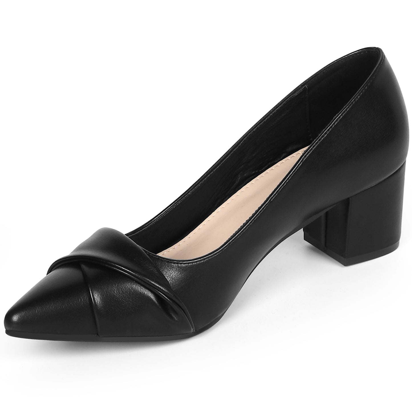 Zapatos de tacón grueso con punta puntiaguda para mujer