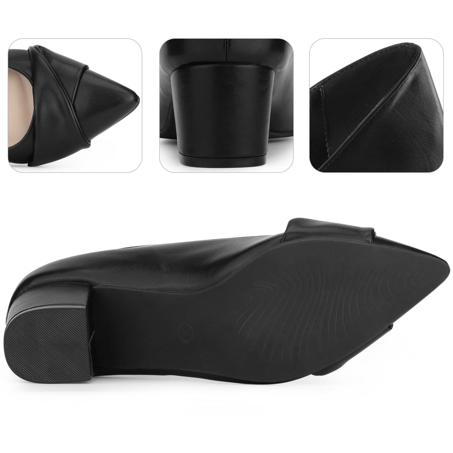 Zapatos de tacón grueso con punta puntiaguda para mujer