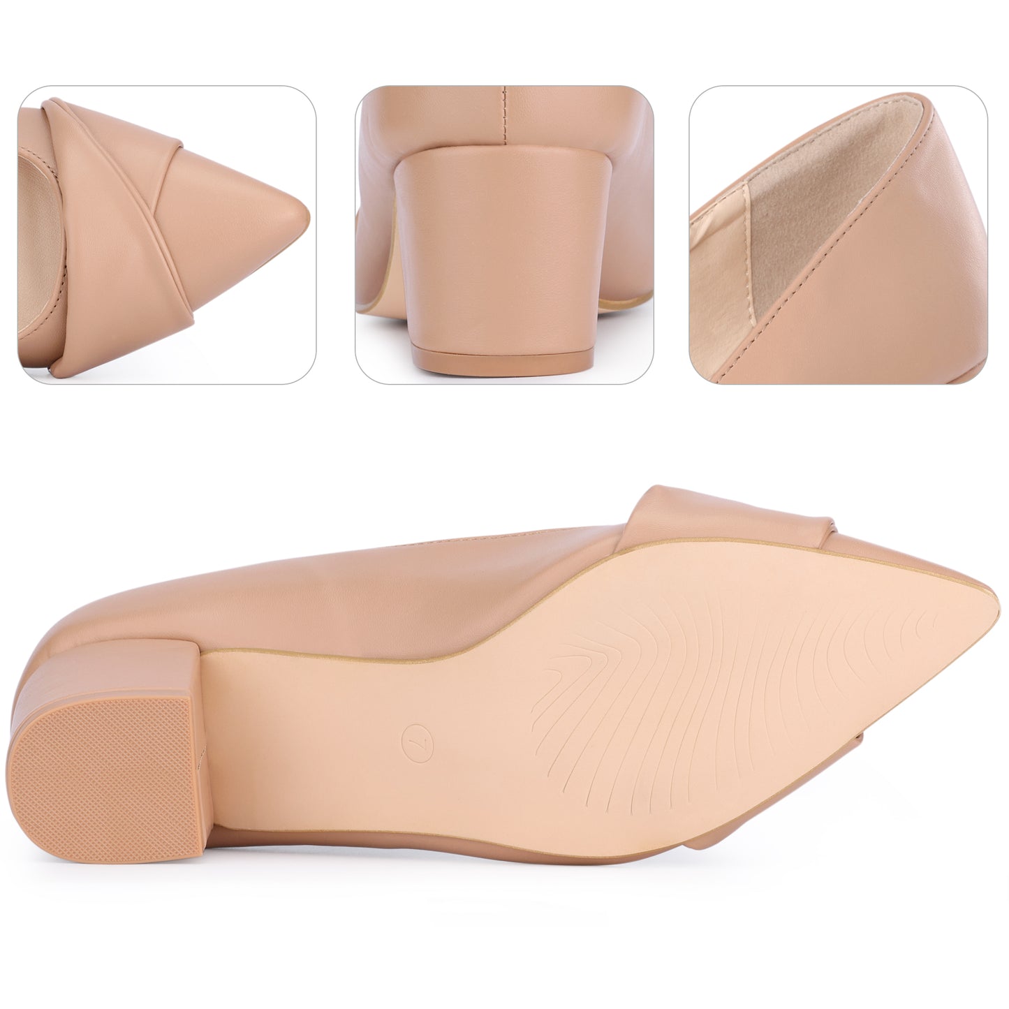 Zapatos de tacón grueso con punta puntiaguda para mujer