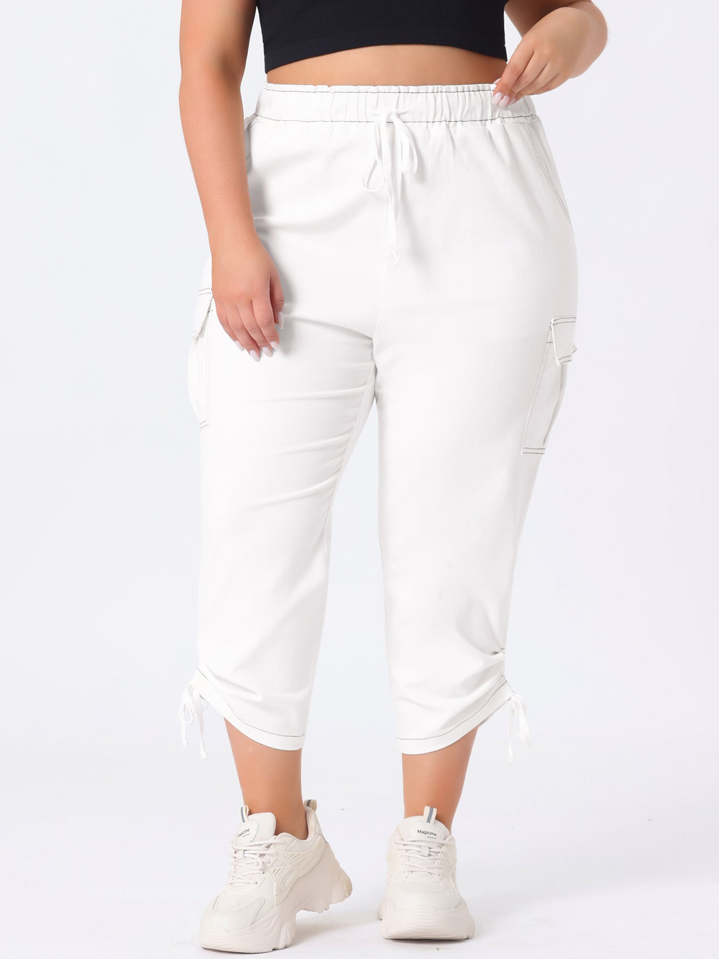 Women's Plus Size Drawstring Elastic Waist Cargo Pants with Pocket