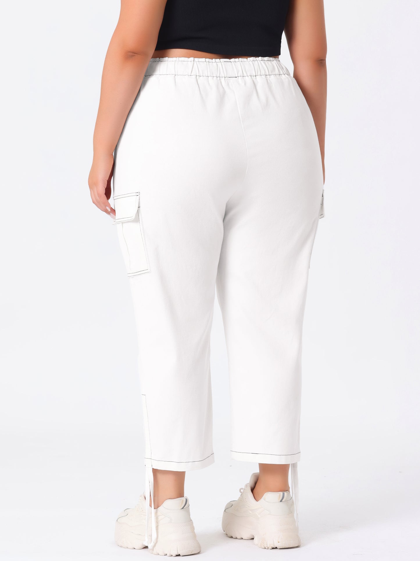 Women's Plus Size Drawstring Elastic Waist Cargo Pants with Pocket