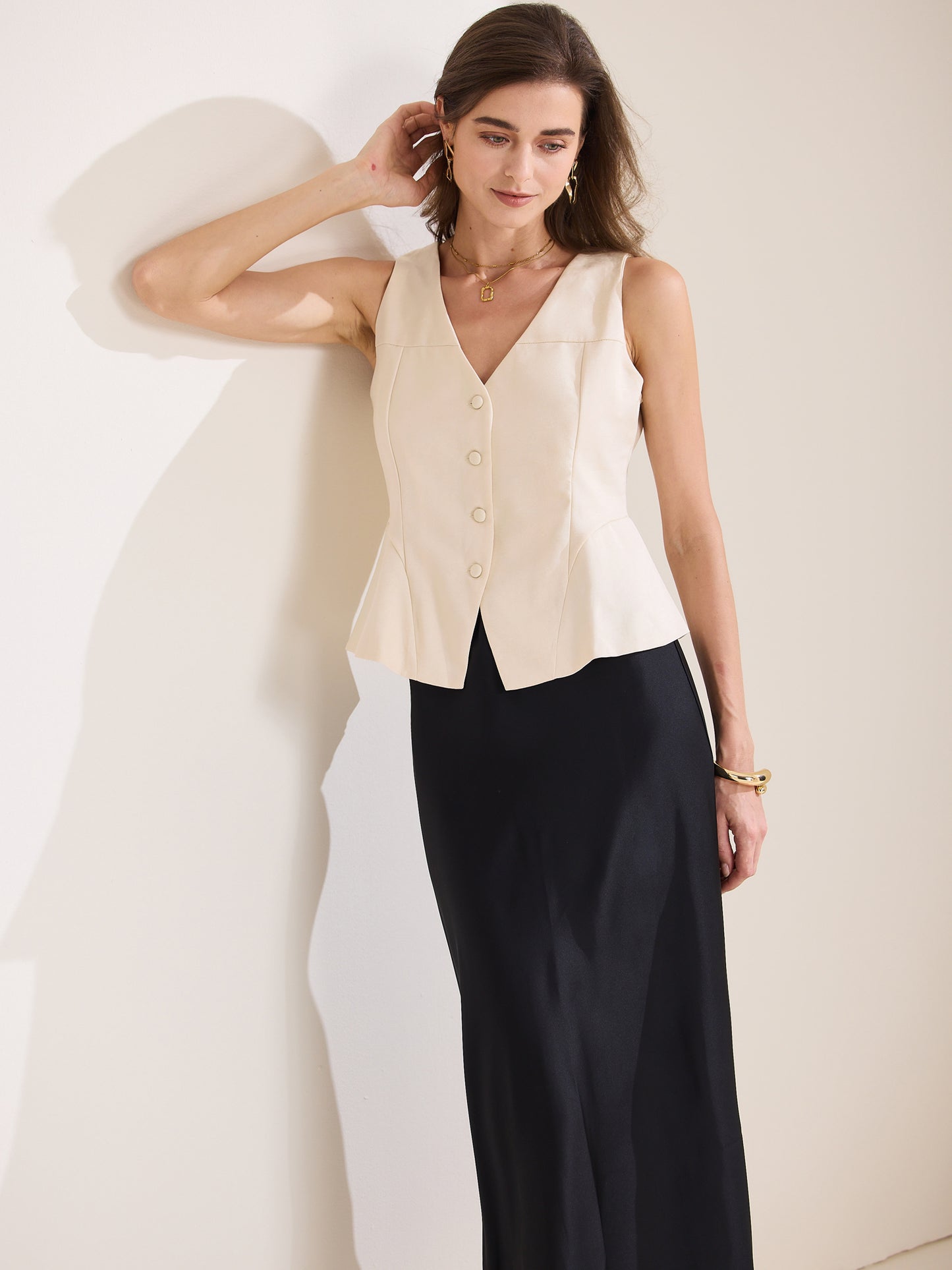 Women's Button Down Fully Lined V Neck Dressy Suit Vest