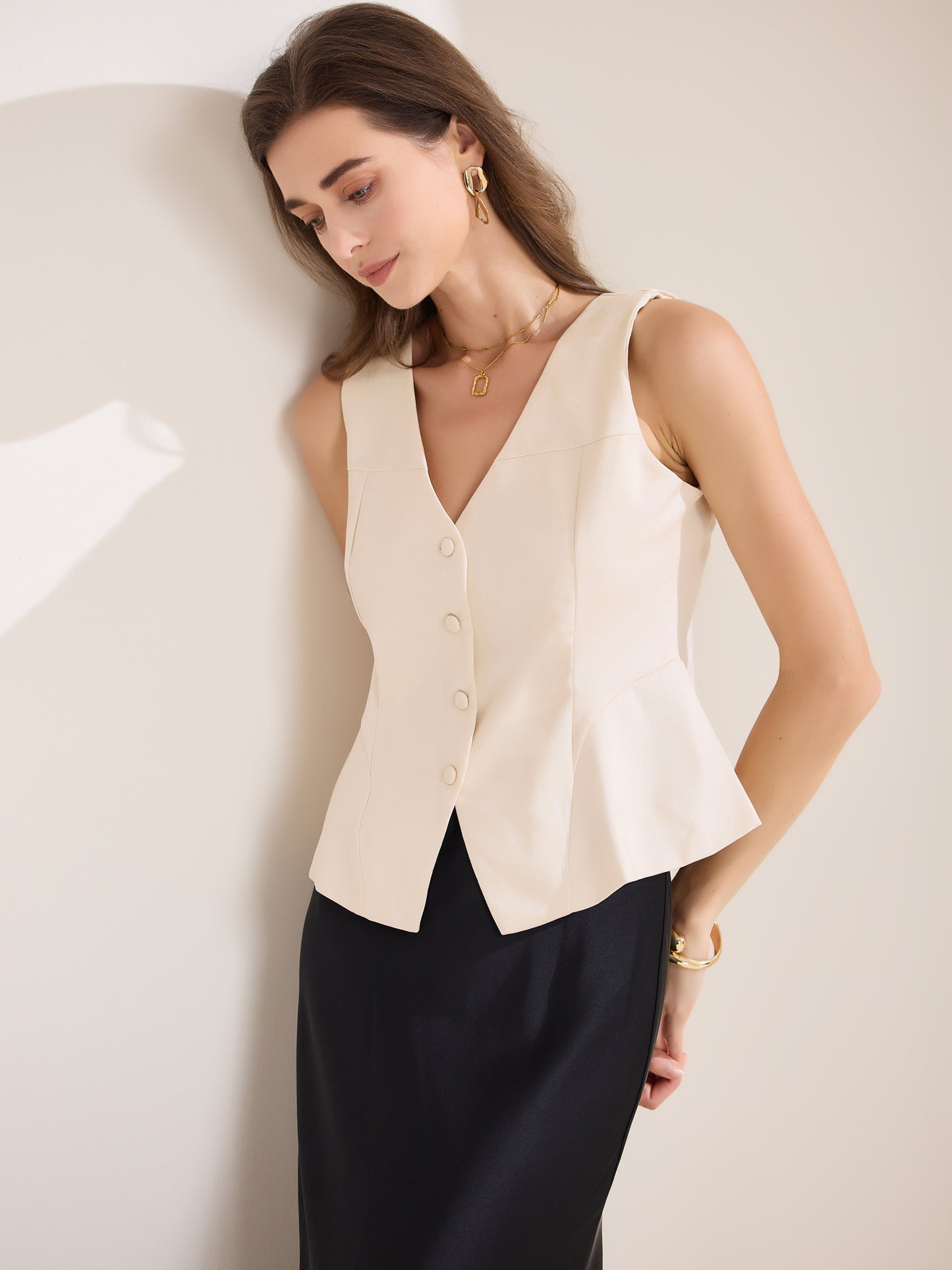 Women's Button Down Fully Lined V Neck Dressy Suit Vest