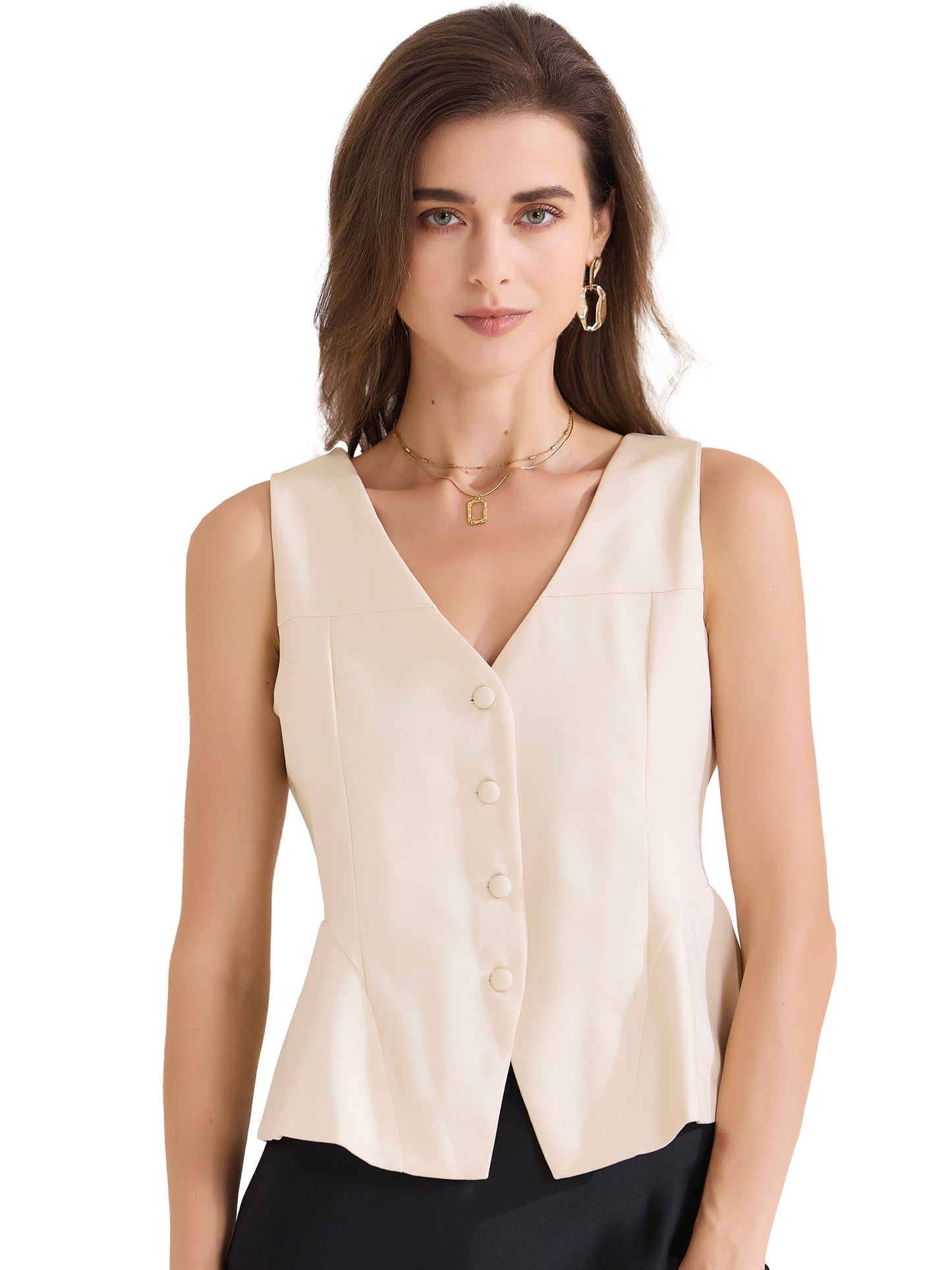 Women's Button Down Fully Lined V Neck Dressy Suit Vest
