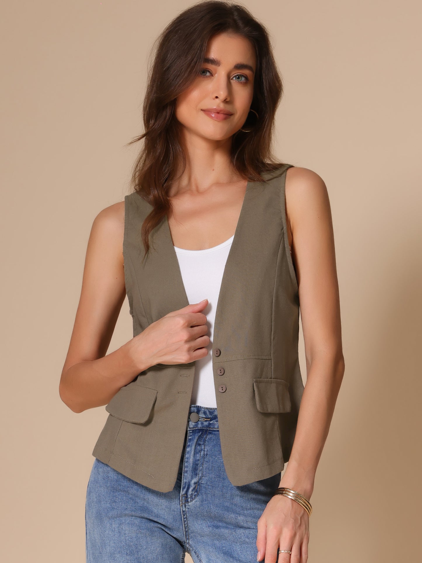 Women's Loose Lightweight Linen Blazer Vest