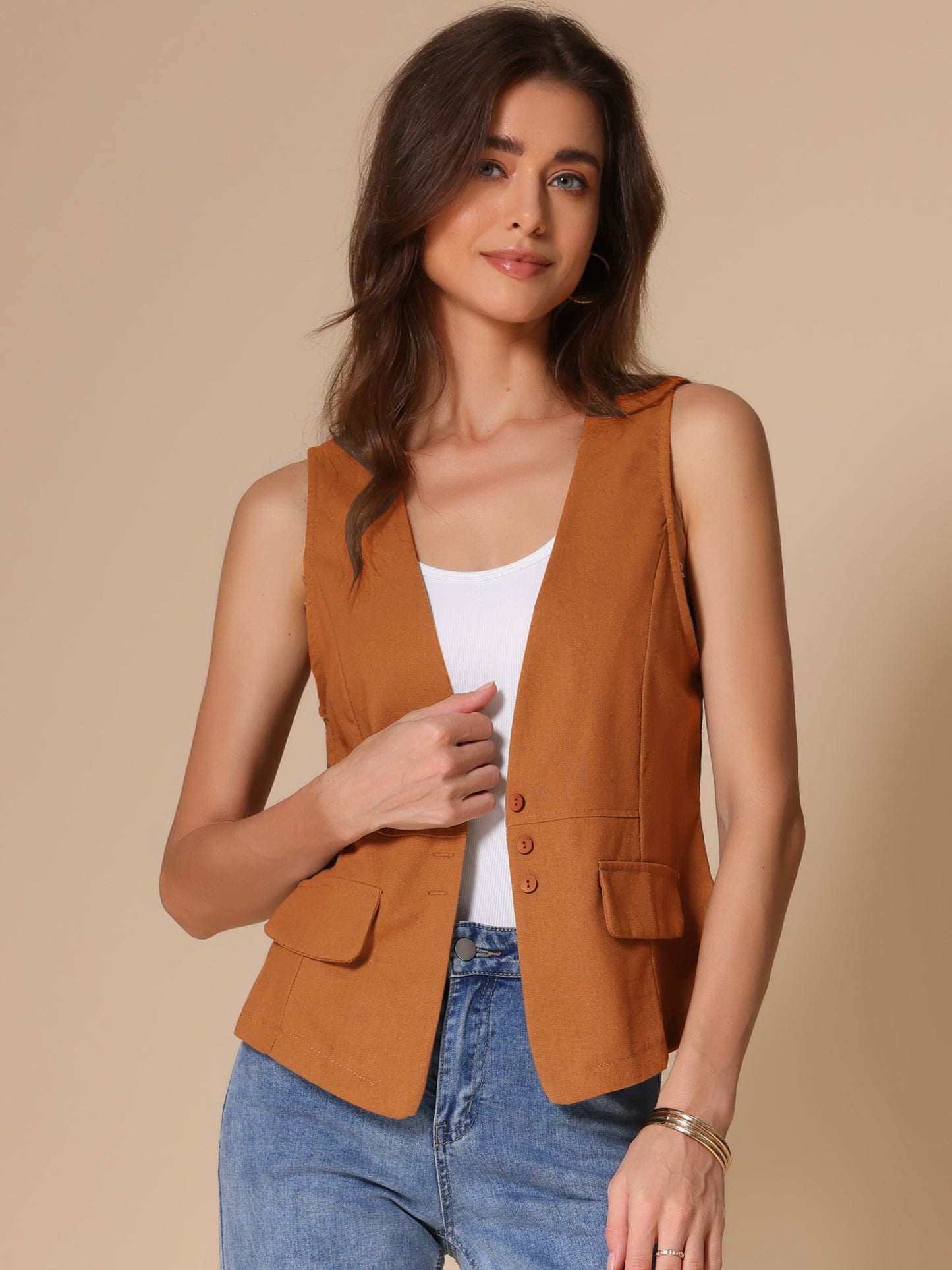 Women's Loose Lightweight Linen Blazer Vest