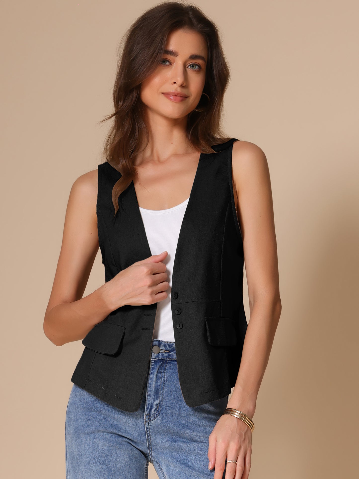 Women's Loose Lightweight Linen Blazer Vest