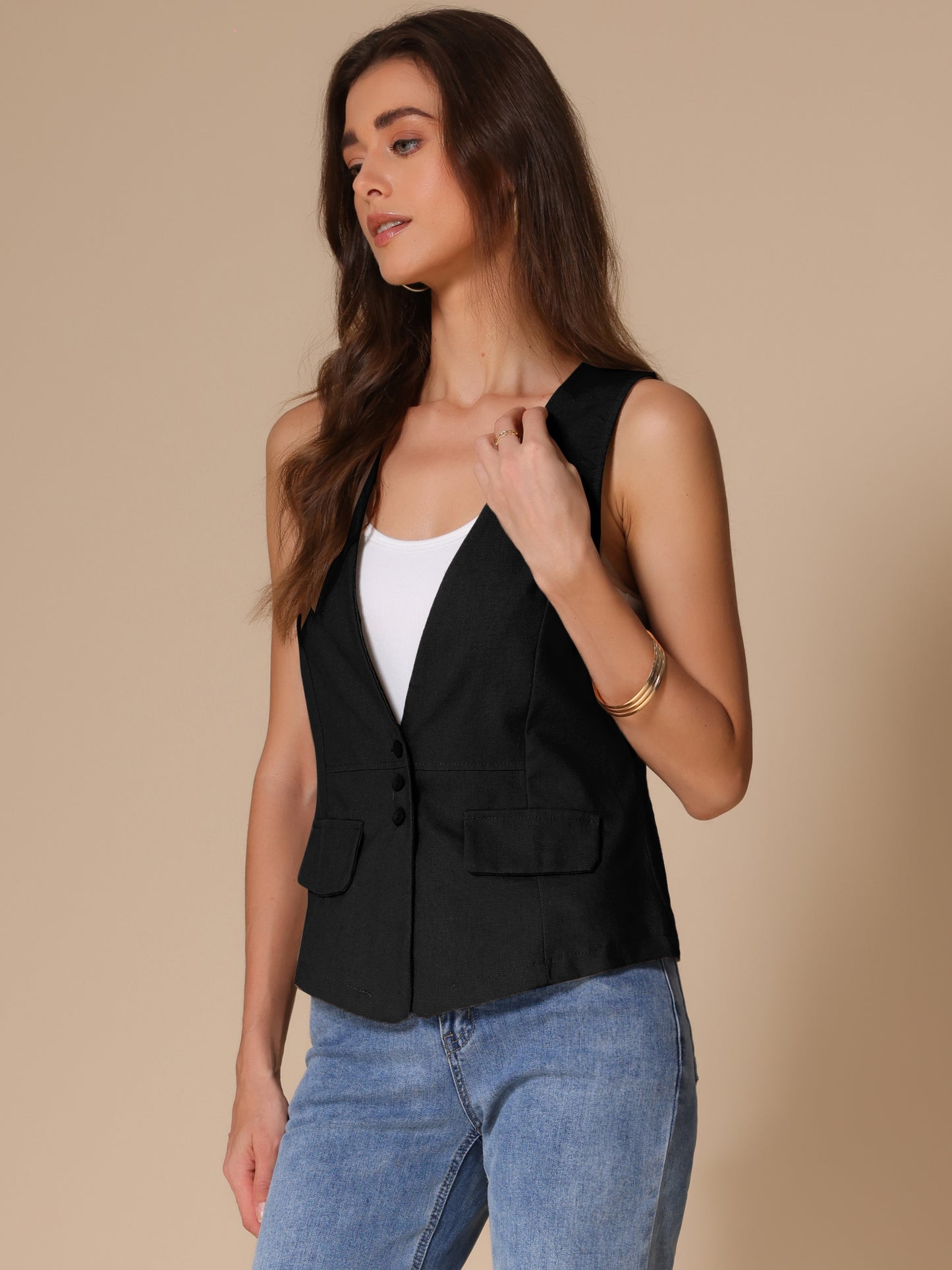 Women's Loose Lightweight Linen Blazer Vest