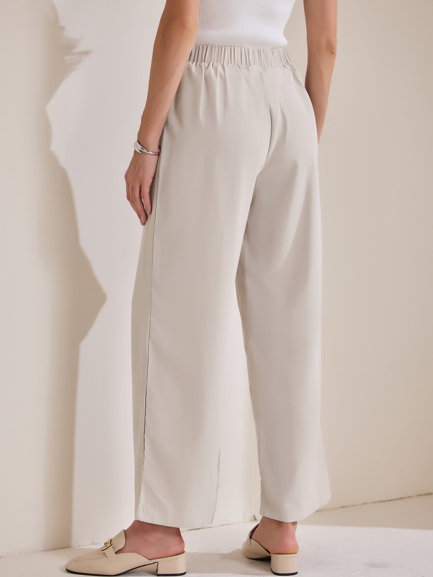 Pantalón de trabajo recto para mujer, elástico, de cintura alta, informal, de negocios, liso, hasta el tobillo