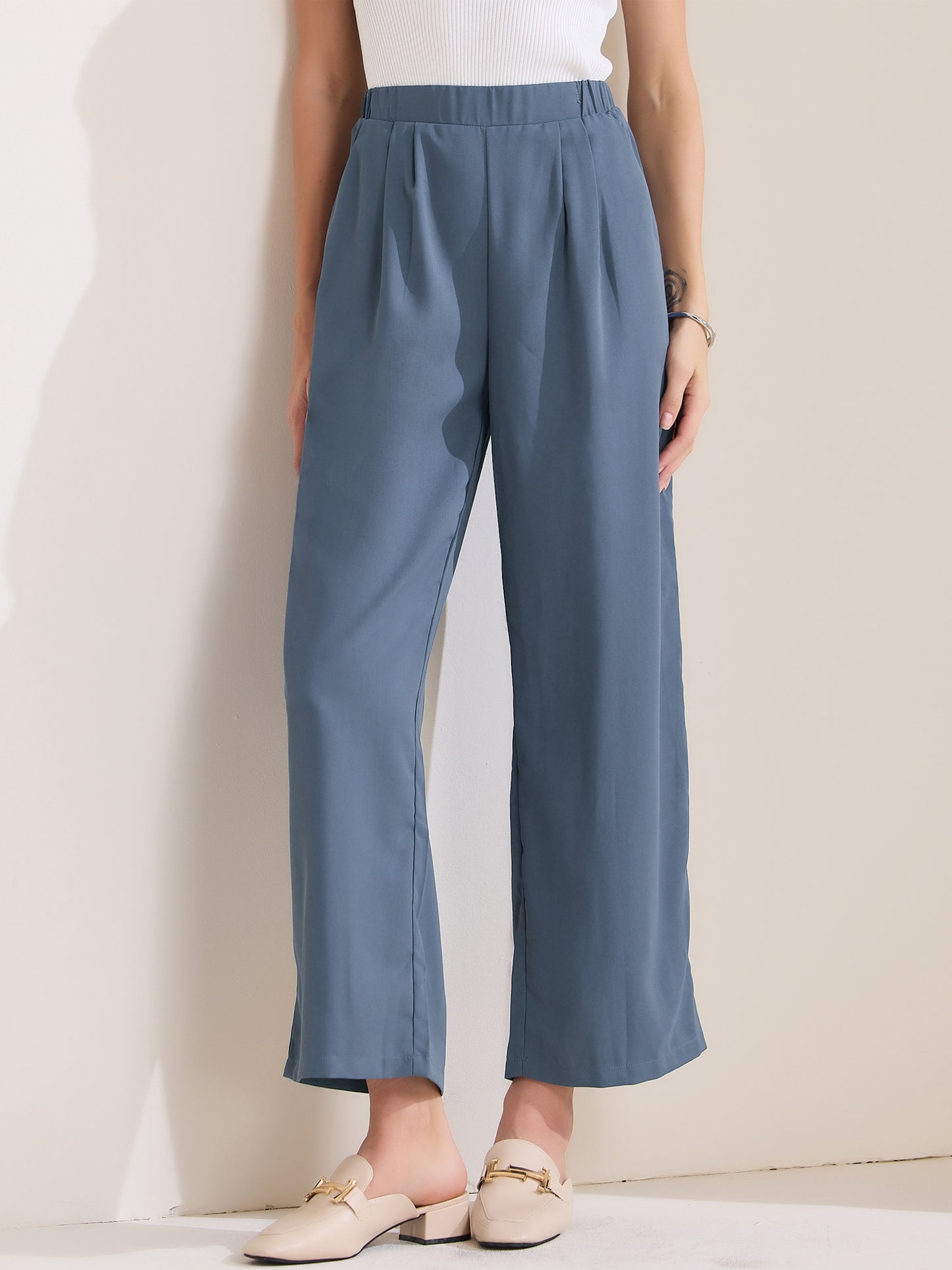 Women's Straight Work Pant Elastic High Waist Business Casual Solid Ankle Pant Trousers