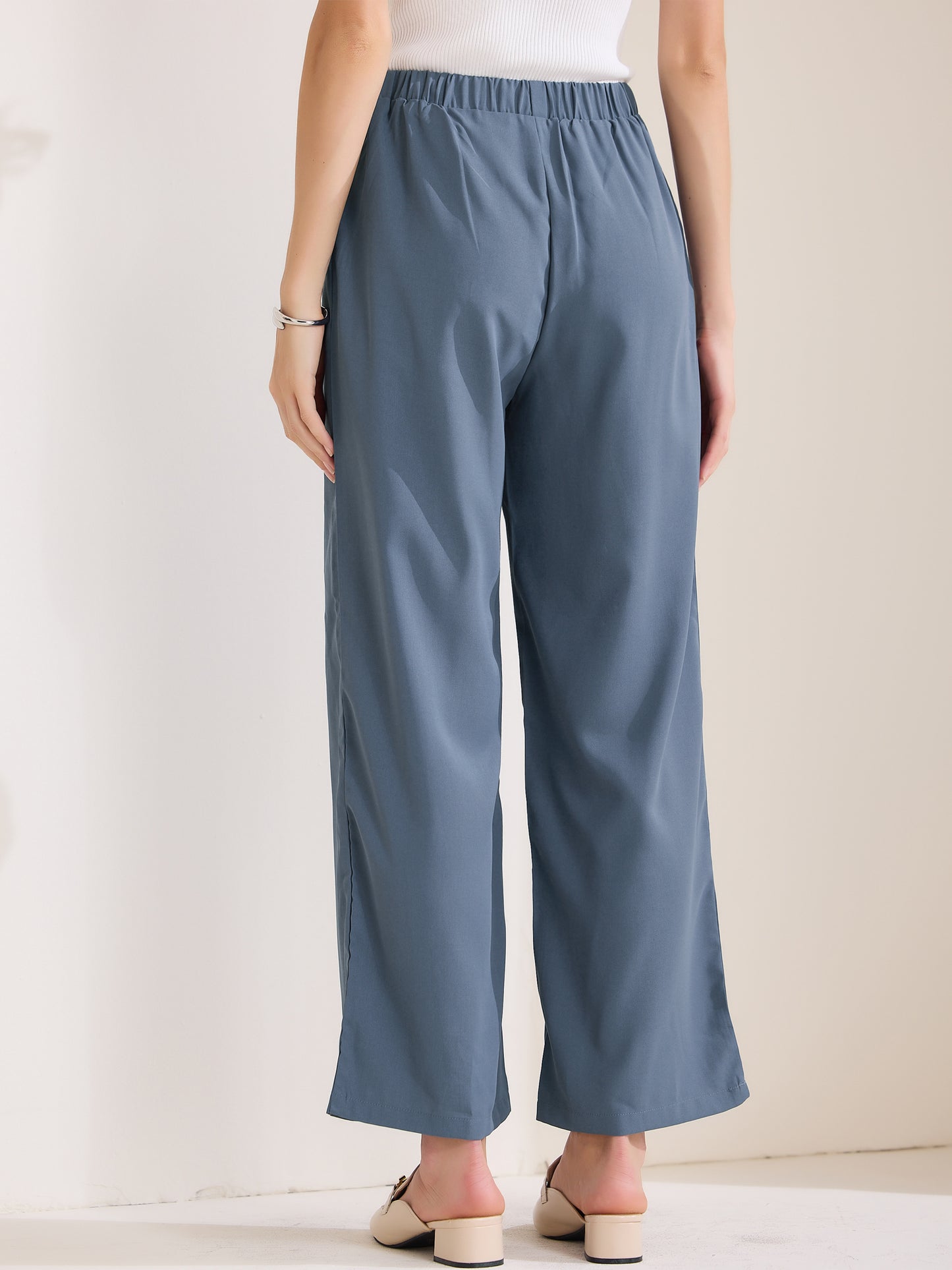 Women's Straight Work Pant Elastic High Waist Business Casual Solid Ankle Pant Trousers