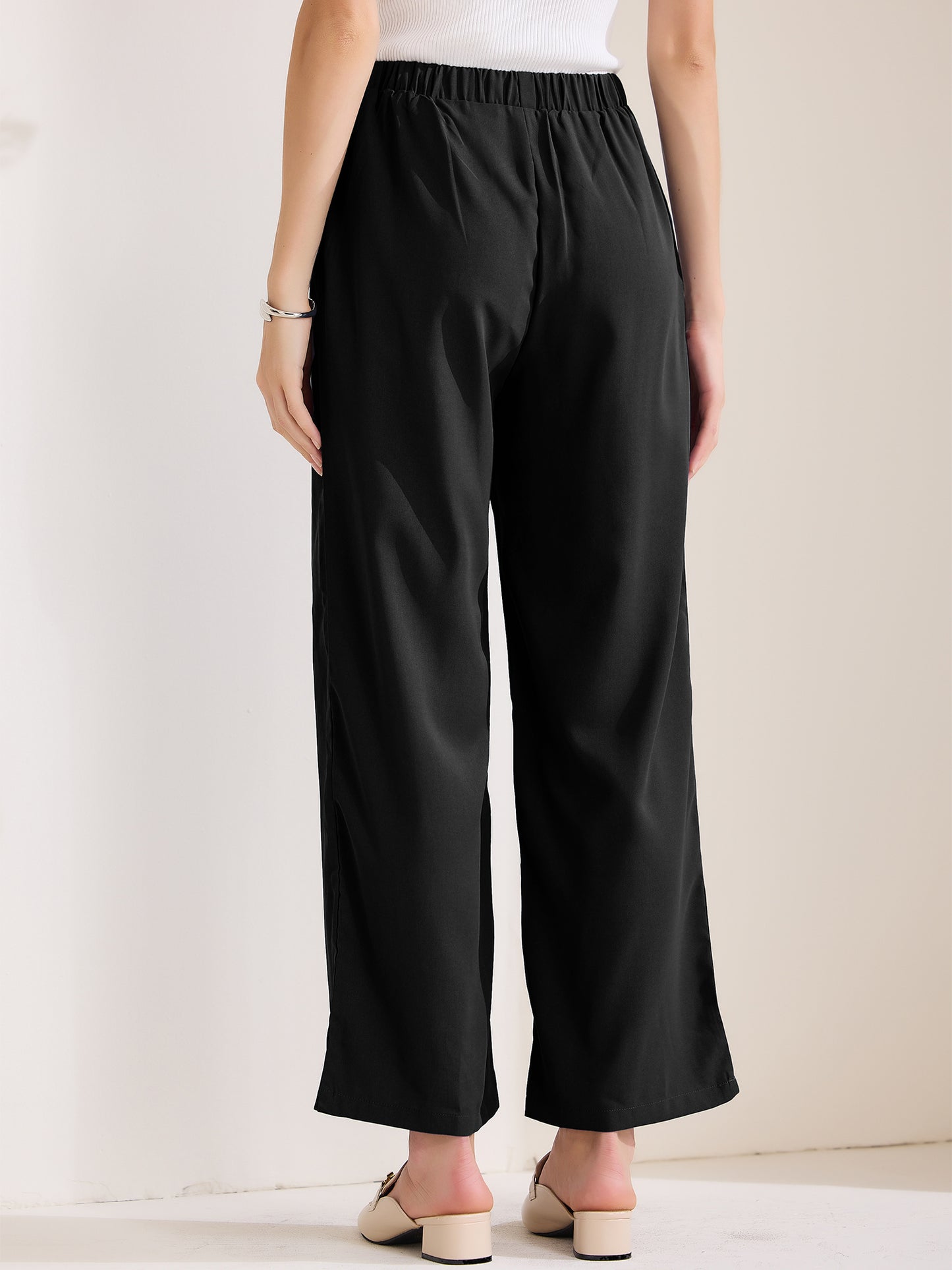 Pantalón de trabajo recto para mujer, elástico, de cintura alta, informal, de negocios, liso, hasta el tobillo