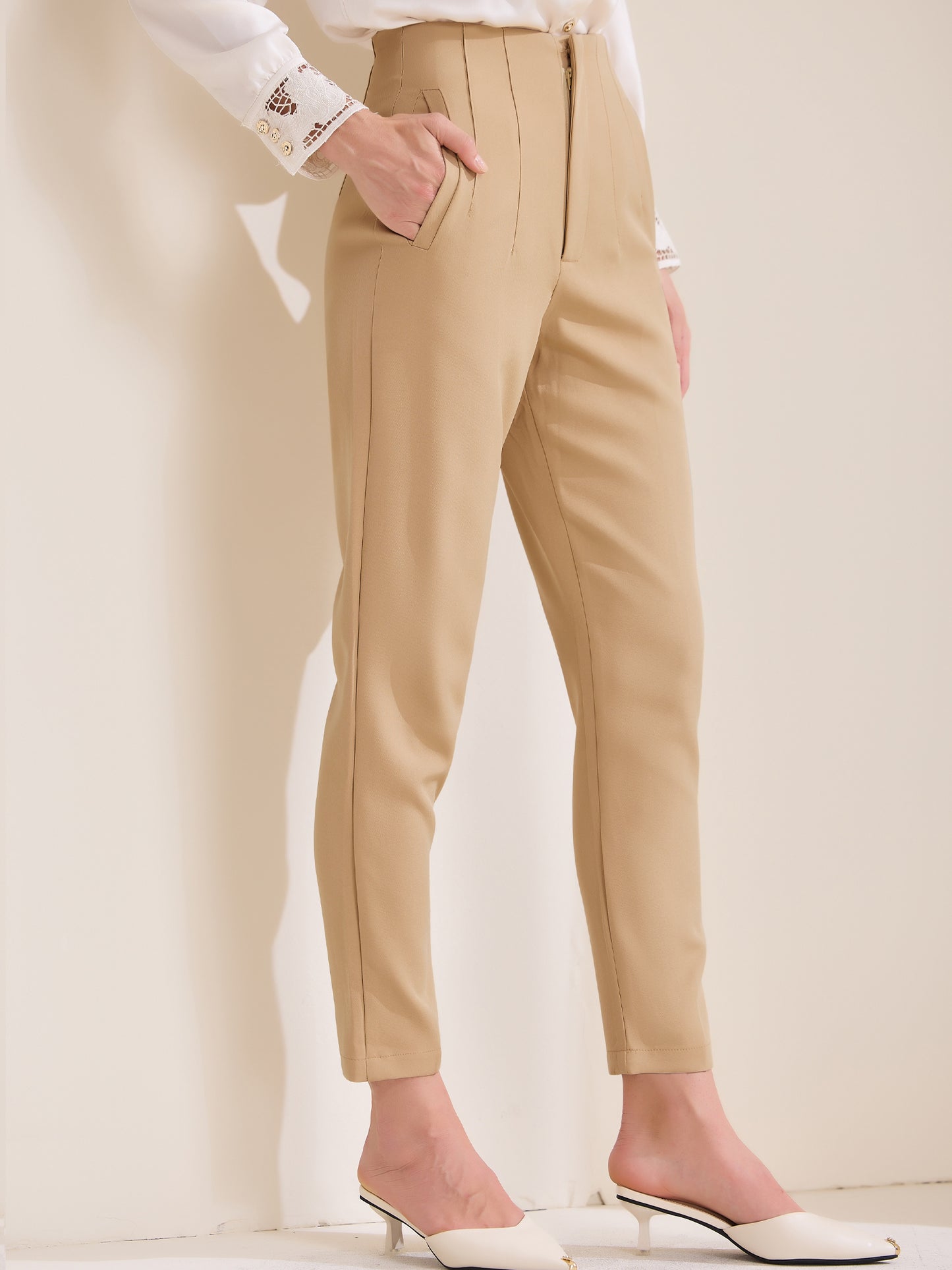 Women's High Waisted Packets Business Work Office Casual Long Pants