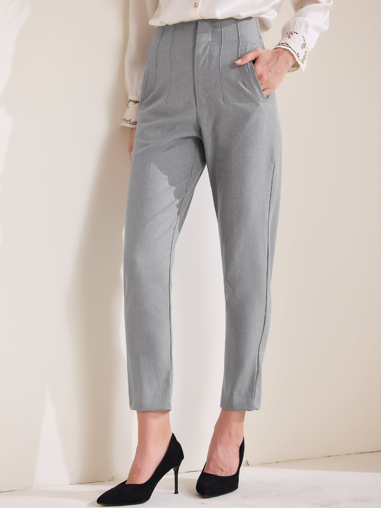 Women's High Waisted Packets Business Work Office Casual Long Pants