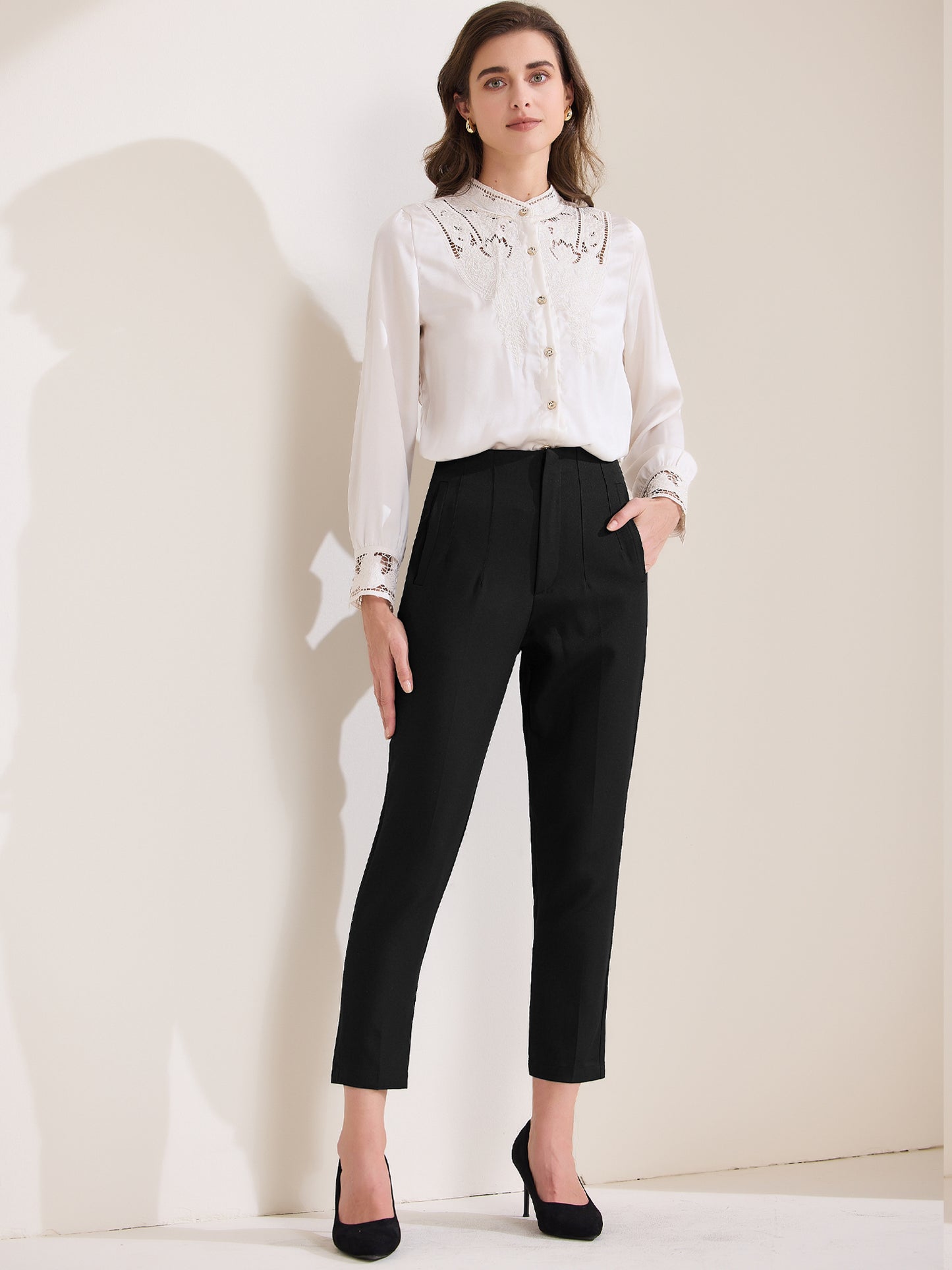 Women's High Waisted Packets Business Work Office Casual Long Pants