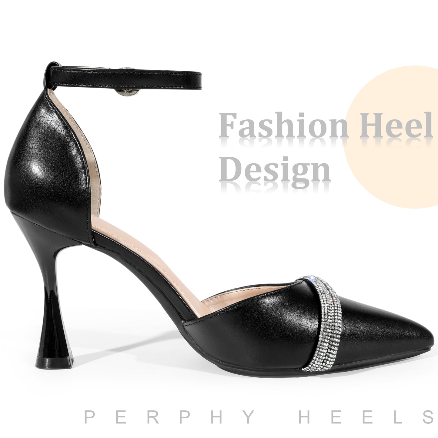 Zapatos de boda para mujer con punta puntiaguda, lazo de diamantes de imitación, tiras en el tobillo, tacones de aguja