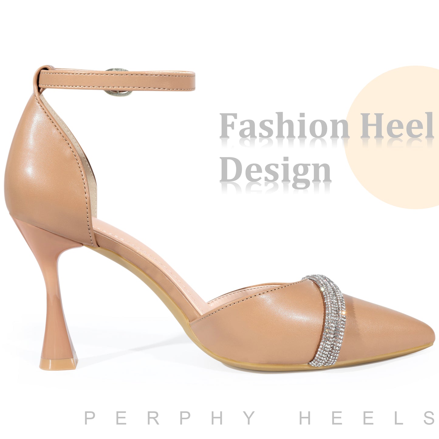 Zapatos de boda para mujer con punta puntiaguda, lazo de diamantes de imitación, tiras en el tobillo, tacones de aguja