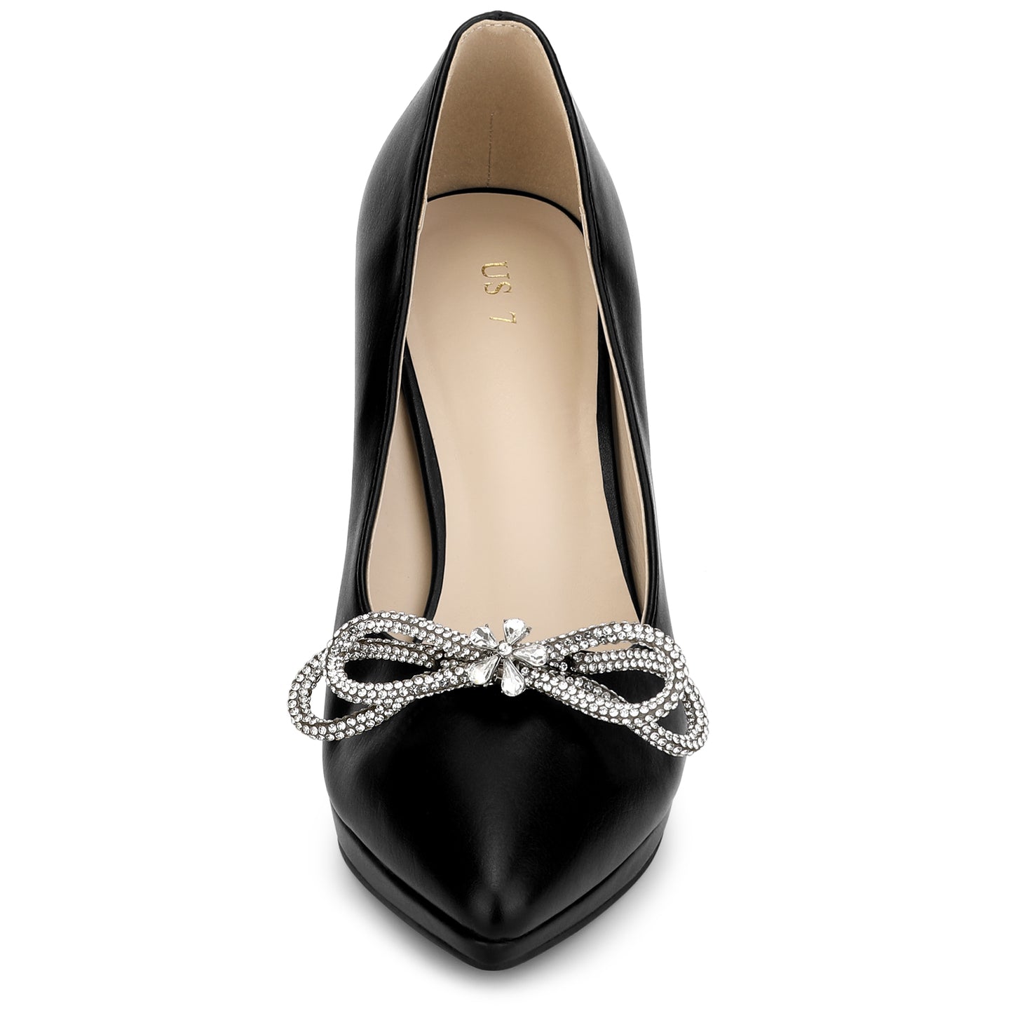 Zapatos de tacón de aguja con plataforma y lazo de diamantes de imitación para mujer