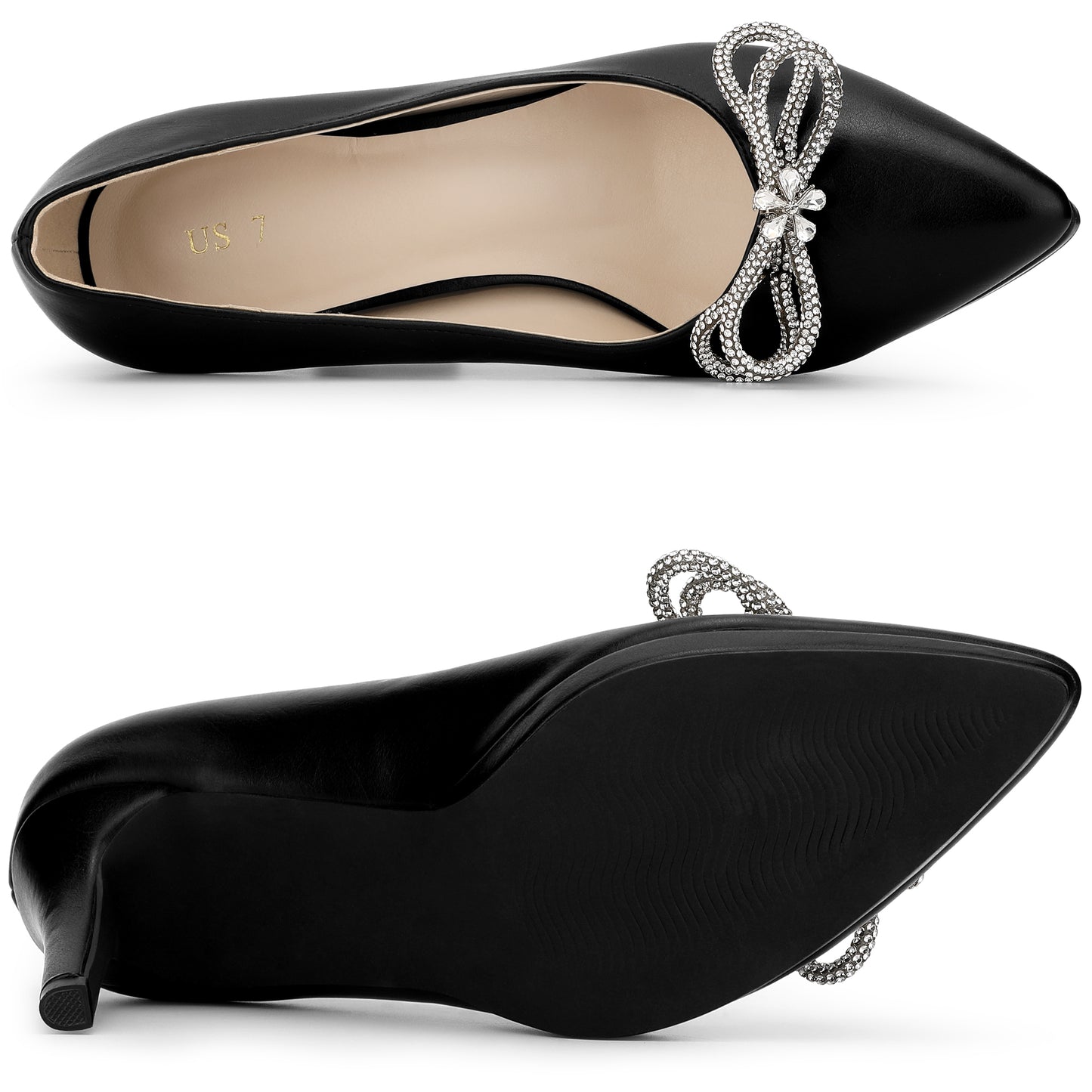 Zapatos de tacón de aguja con plataforma y lazo de diamantes de imitación para mujer