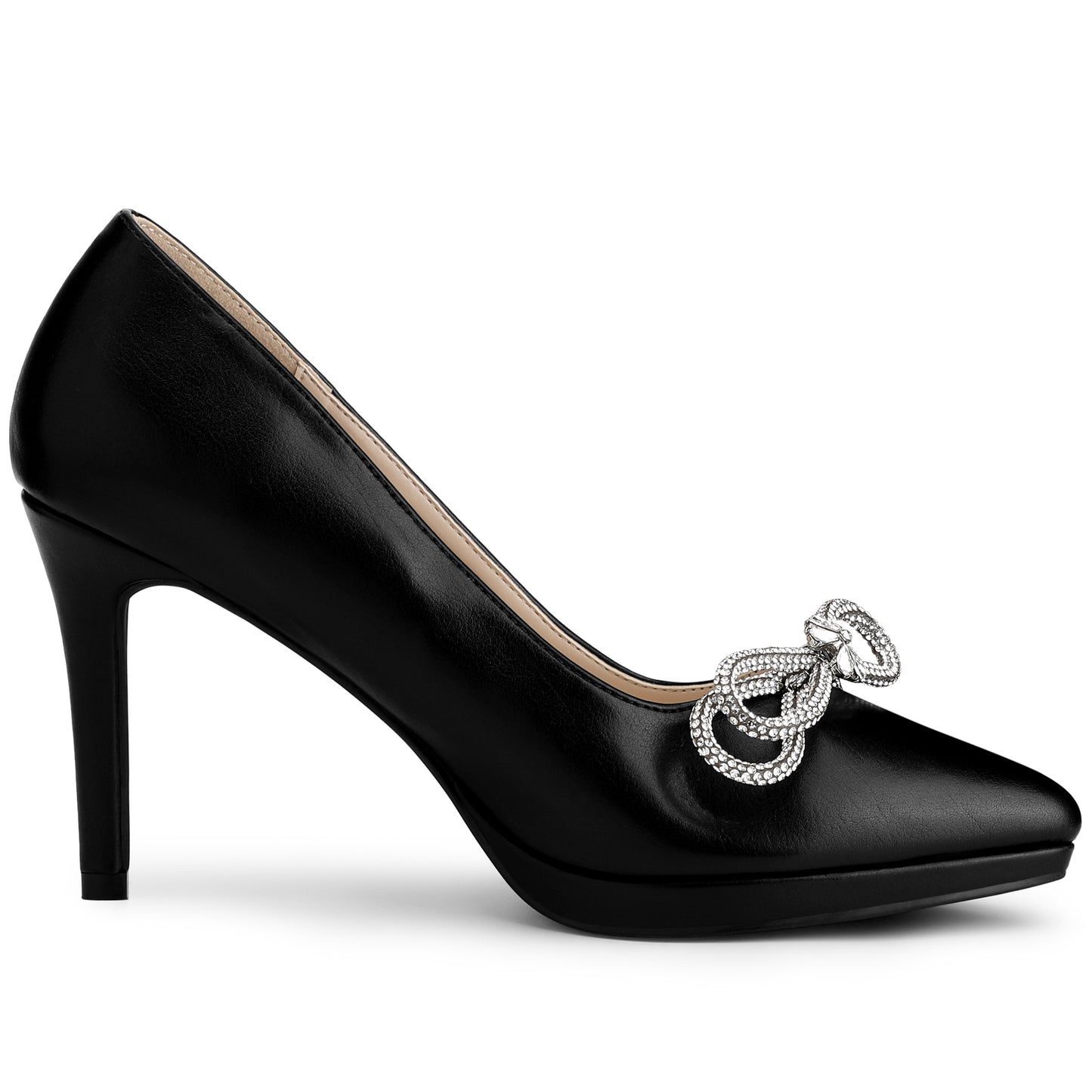 Zapatos de tacón de aguja con plataforma y lazo de diamantes de imitación para mujer