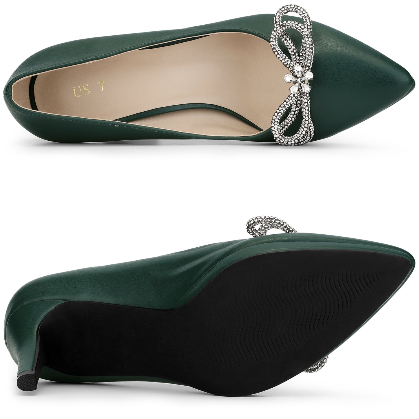 Zapatos de tacón de aguja con plataforma y lazo de diamantes de imitación para mujer