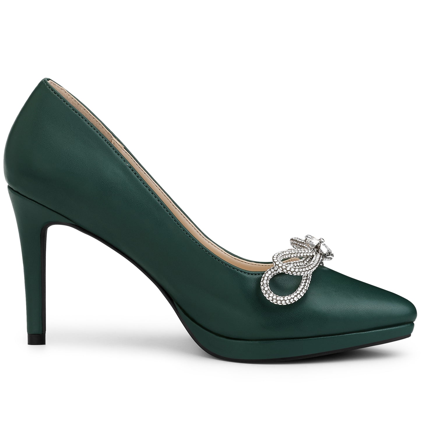 Zapatos de tacón de aguja con plataforma y lazo de diamantes de imitación para mujer