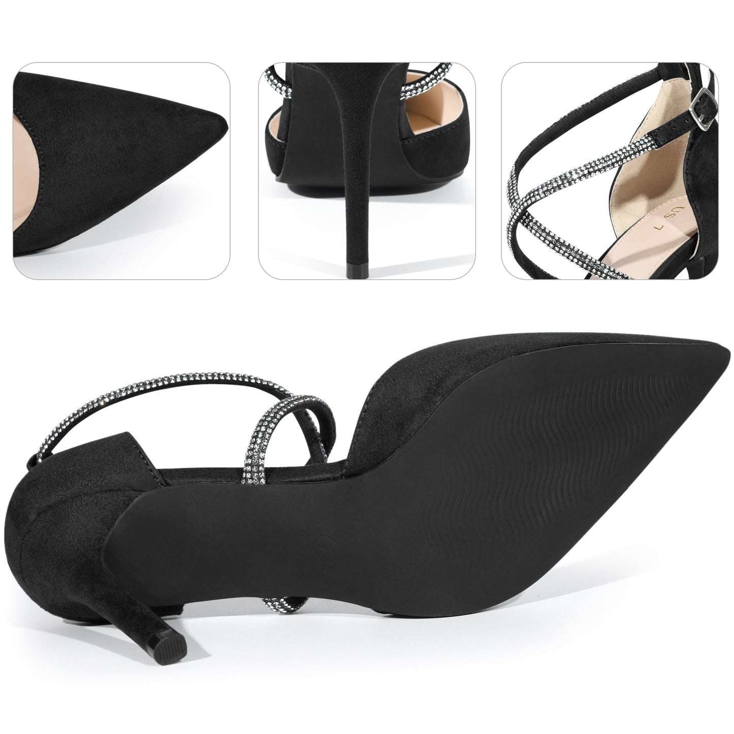 Women Pointed Toe Crisscross Rhinestone Ankle Strap Stiletto Heel Pumps
