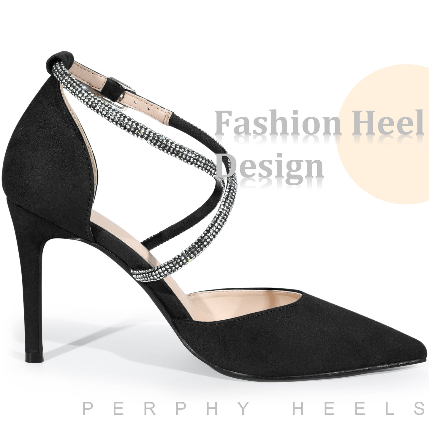 Women Pointed Toe Crisscross Rhinestone Ankle Strap Stiletto Heel Pumps