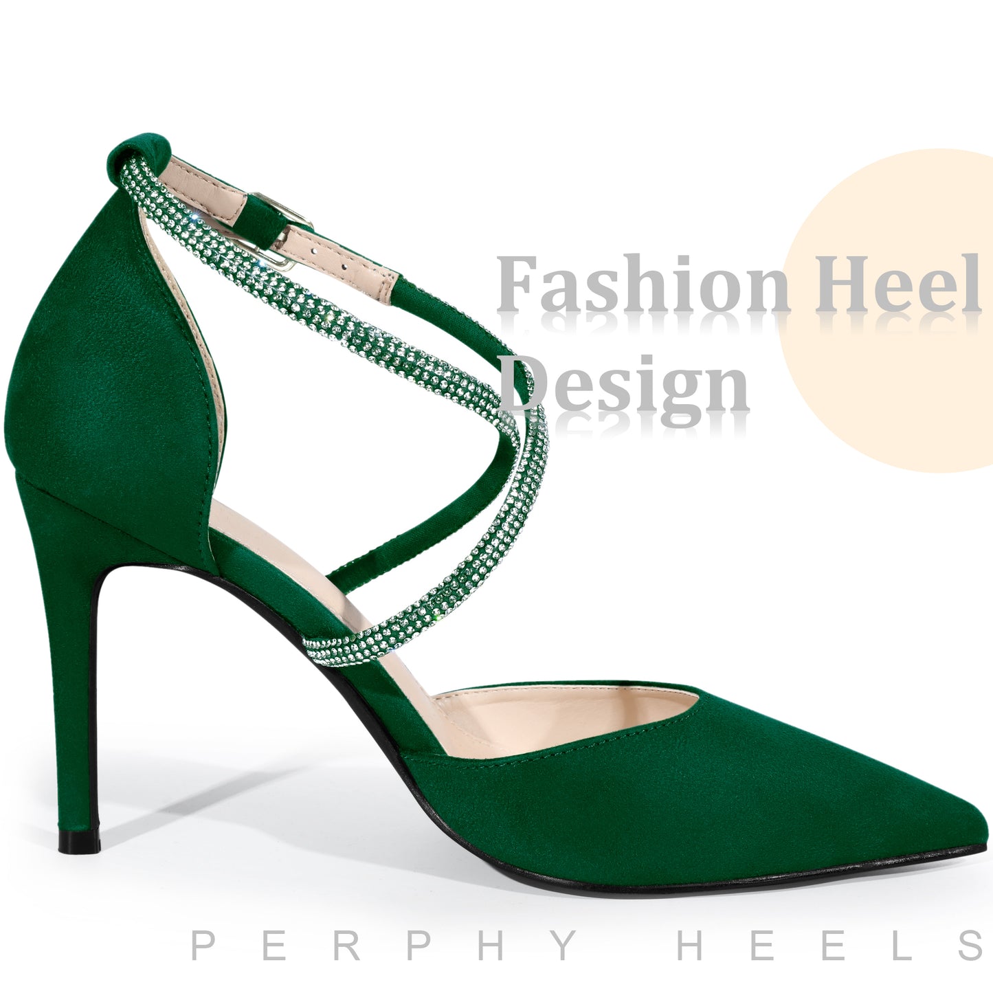 Zapatos de tacón de aguja con tira en el tobillo y punta puntiaguda para mujer con diamantes de imitación entrecruzados