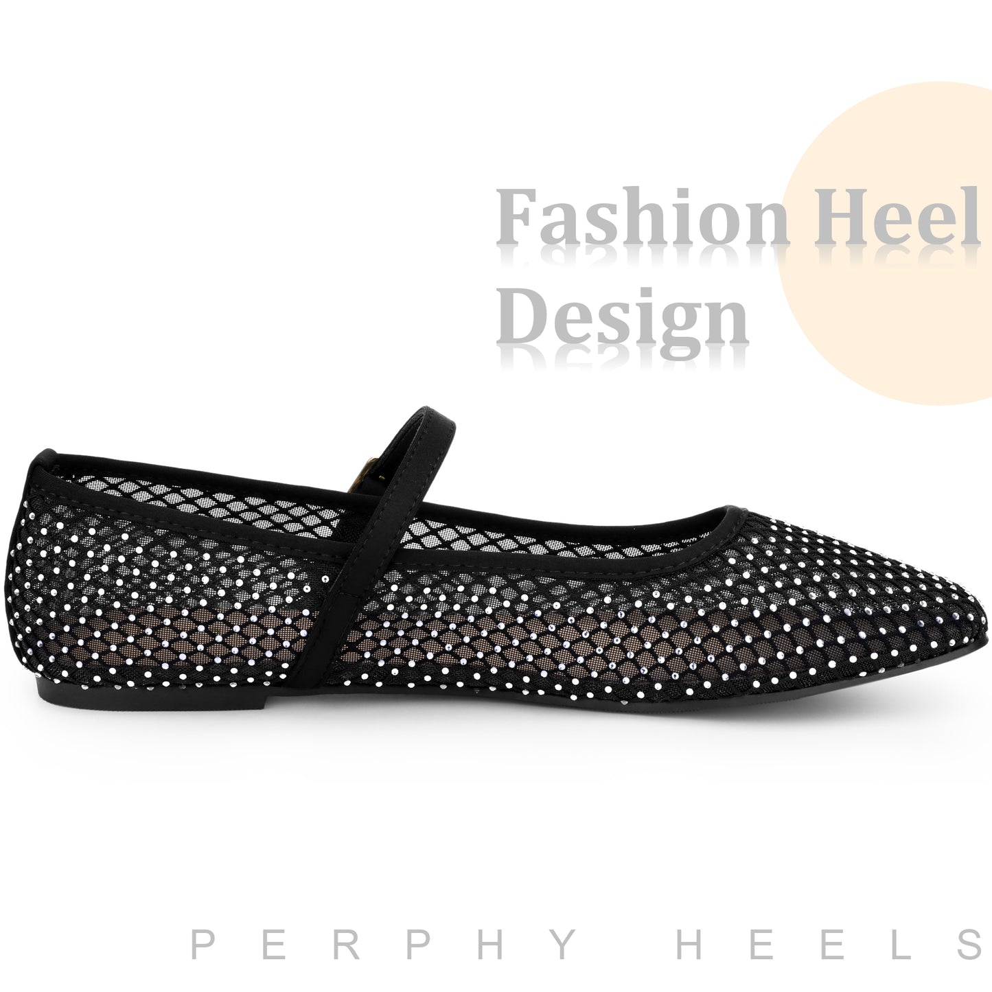 Bailarinas de malla con diamantes de imitación para mujer, con hebilla y correa, sin cordones, estilo Mary Jane