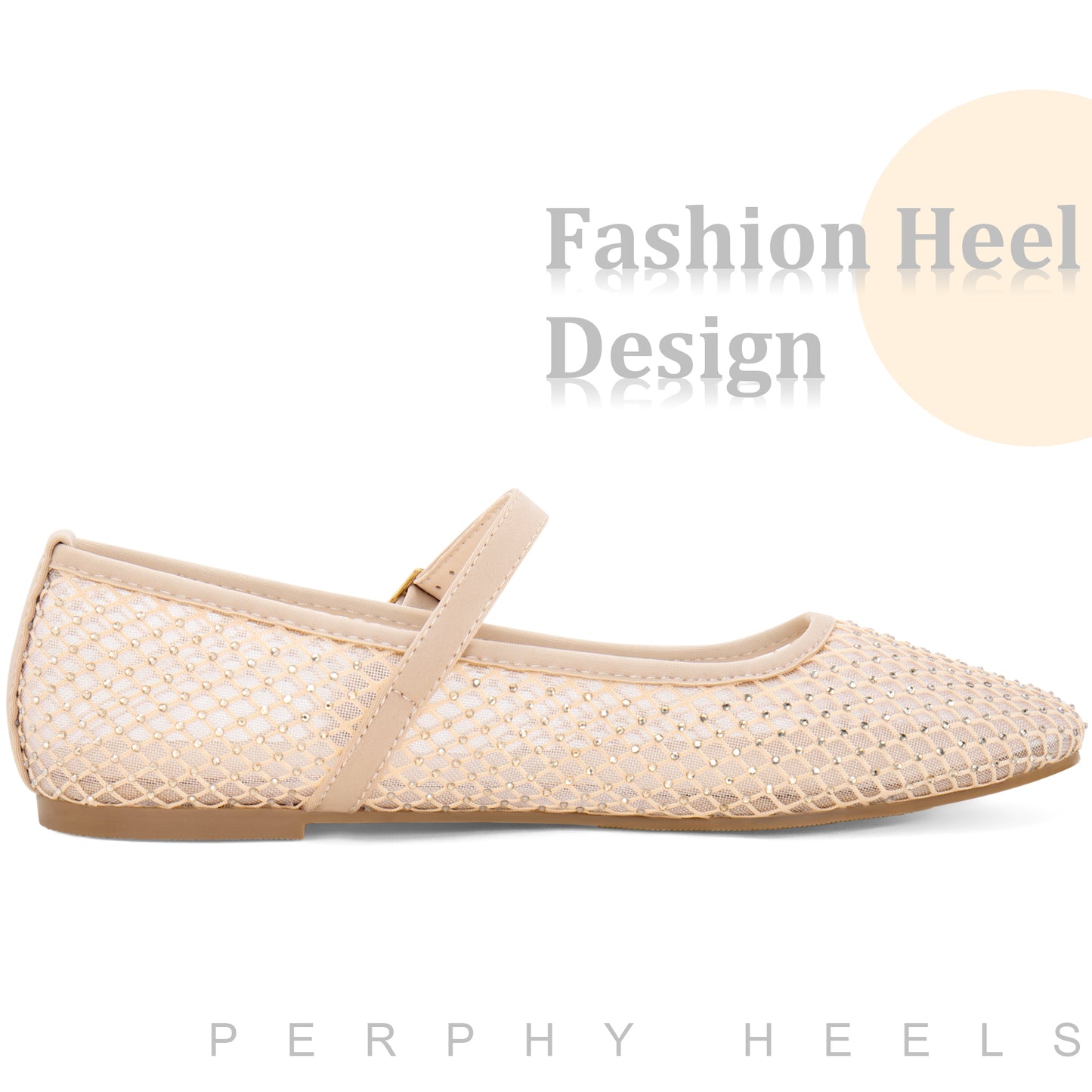 Women Rhinestone Mesh Ballet Flats Buckle Strap Slip 0n Ballerina Shoes Mary Jane Flat