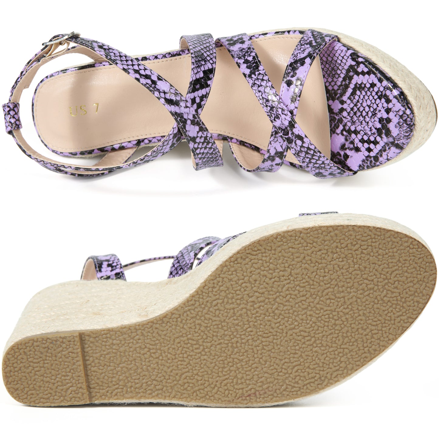 Women's Snake Print Strappy Espadrilles Wedge Heel Platform Sandals