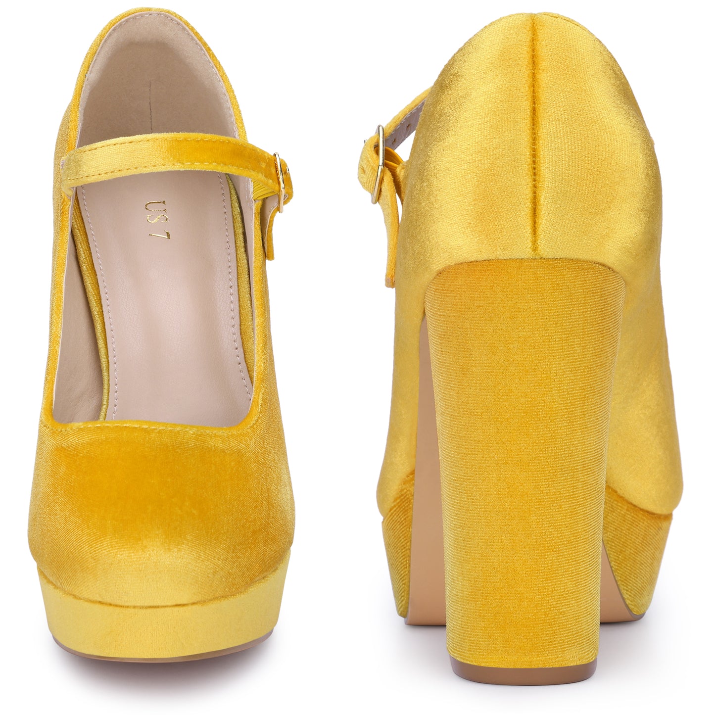 Zapatos Mary Jane de plataforma con tacón grueso y correa de hebilla de terciopelo para mujer