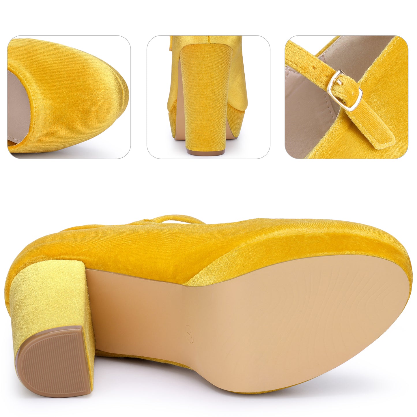 Zapatos Mary Jane de plataforma con tacón grueso y correa de hebilla de terciopelo para mujer