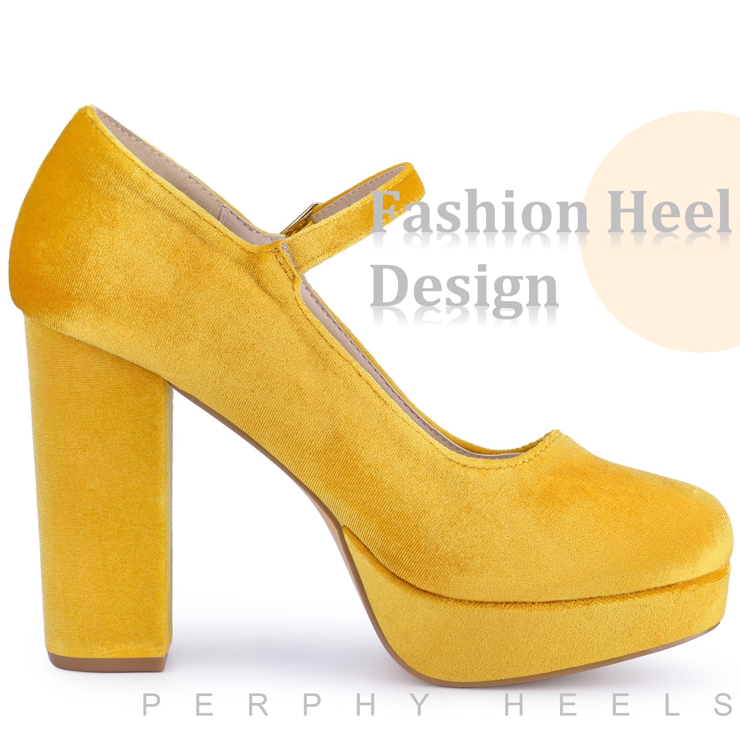 Zapatos Mary Jane de plataforma con tacón grueso y correa de hebilla de terciopelo para mujer