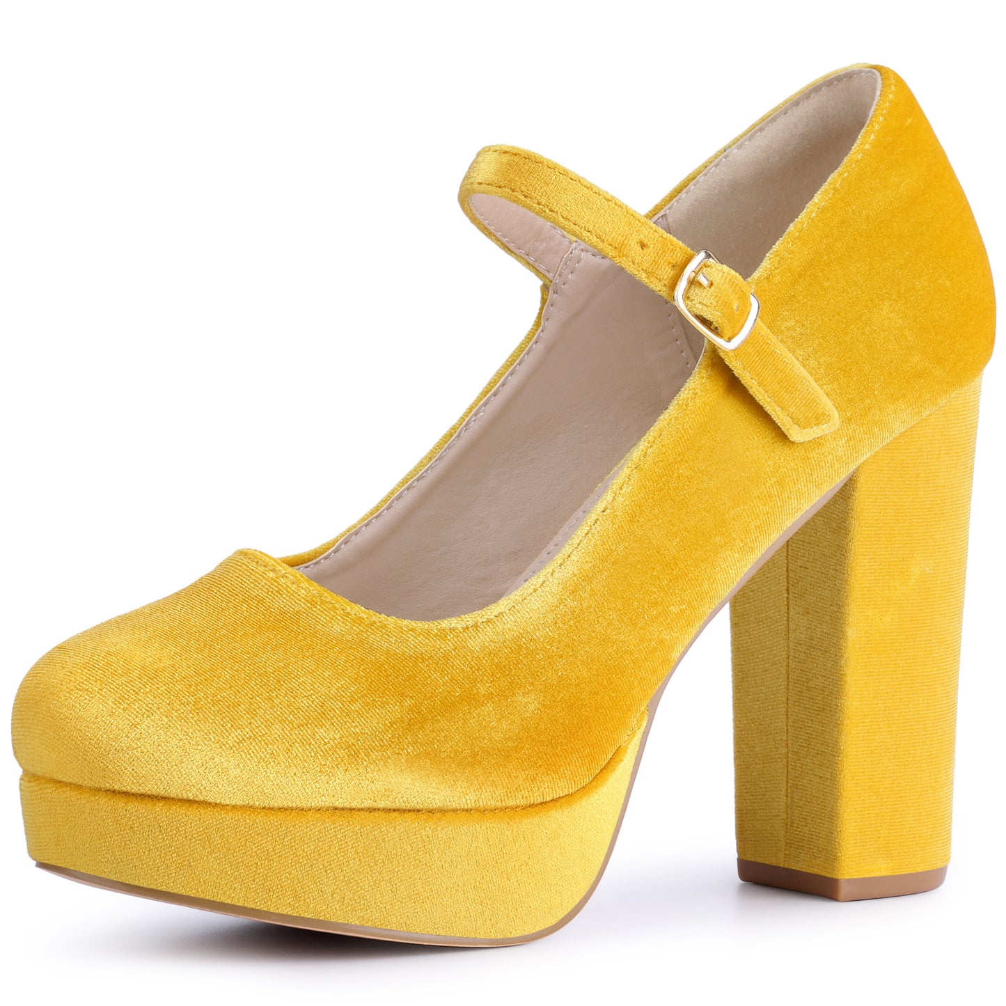 Zapatos Mary Jane de plataforma con tacón grueso y correa de hebilla de terciopelo para mujer