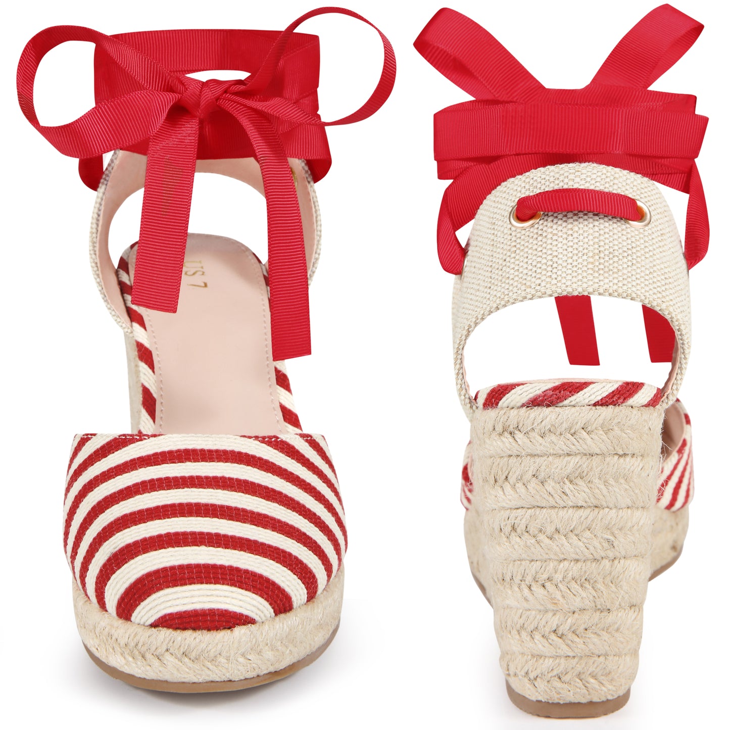 Women Stripe Lace Up Espadrilles Platform Wedge Sandals