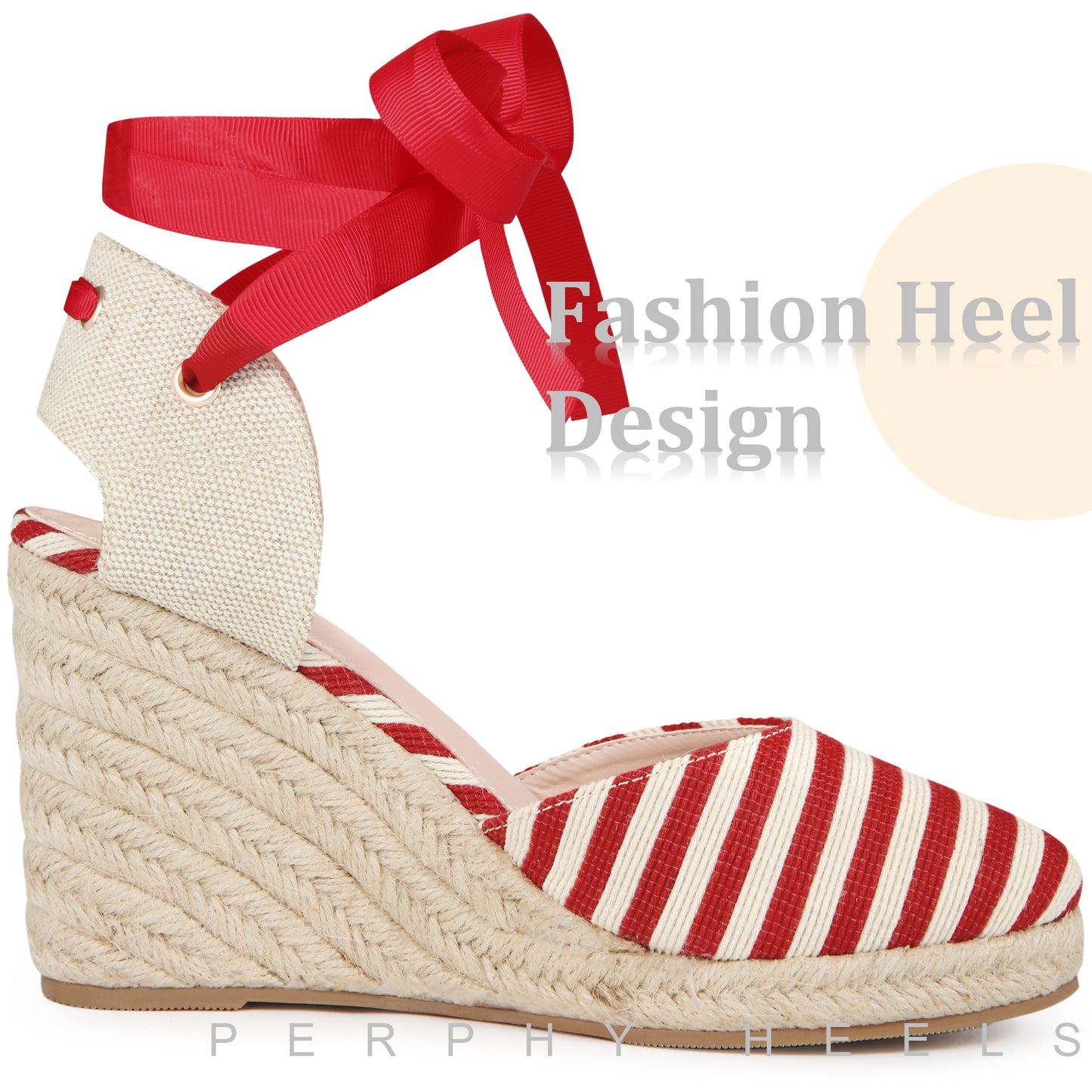 Women Stripe Lace Up Espadrilles Platform Wedge Sandals