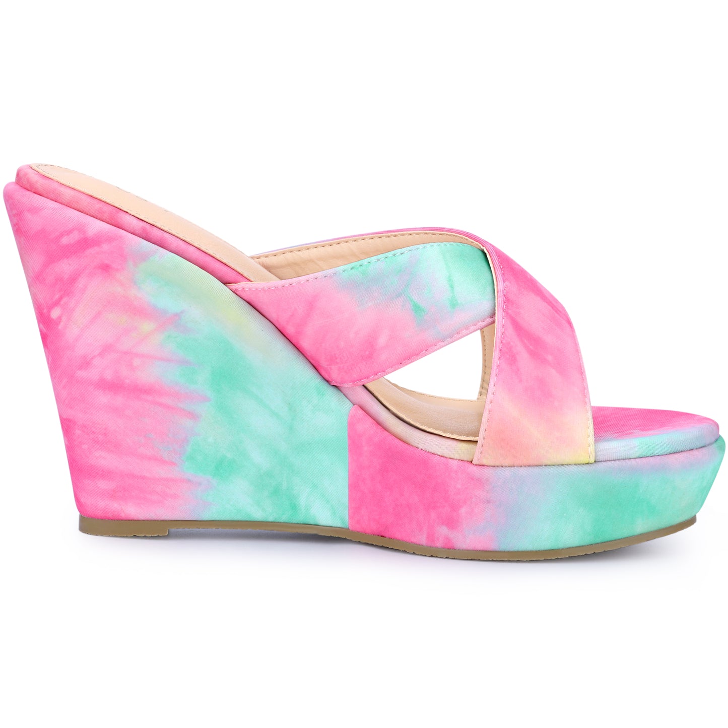 Women's Tie Dye Crisscross Strap Wedges Slip On Wedge Heel Platform Sandals