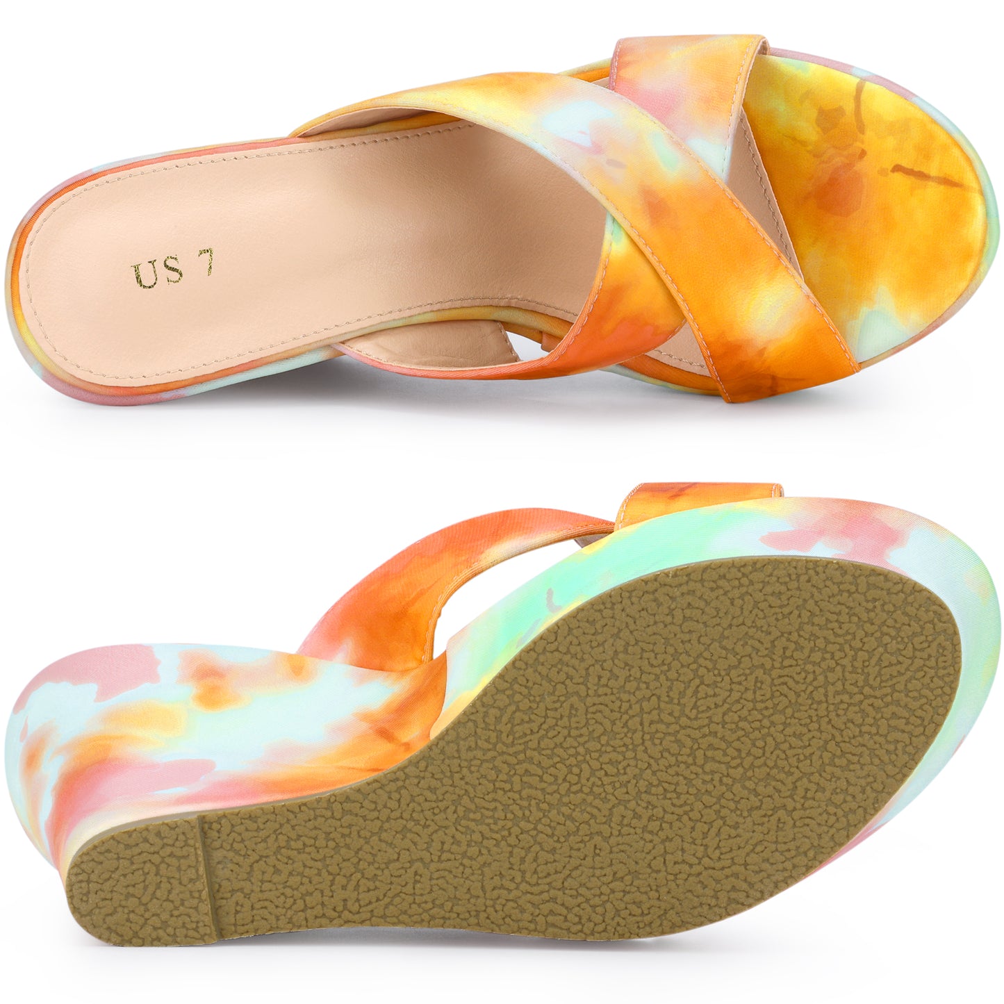 Women's Tie Dye Crisscross Strap Wedges Slip On Wedge Heel Platform Sandals