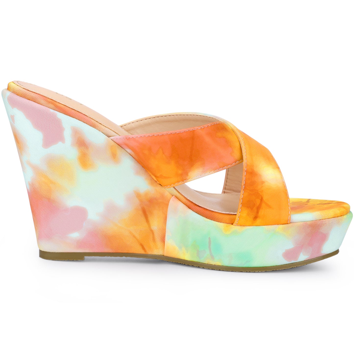 Women's Tie Dye Crisscross Strap Wedges Slip On Wedge Heel Platform Sandals