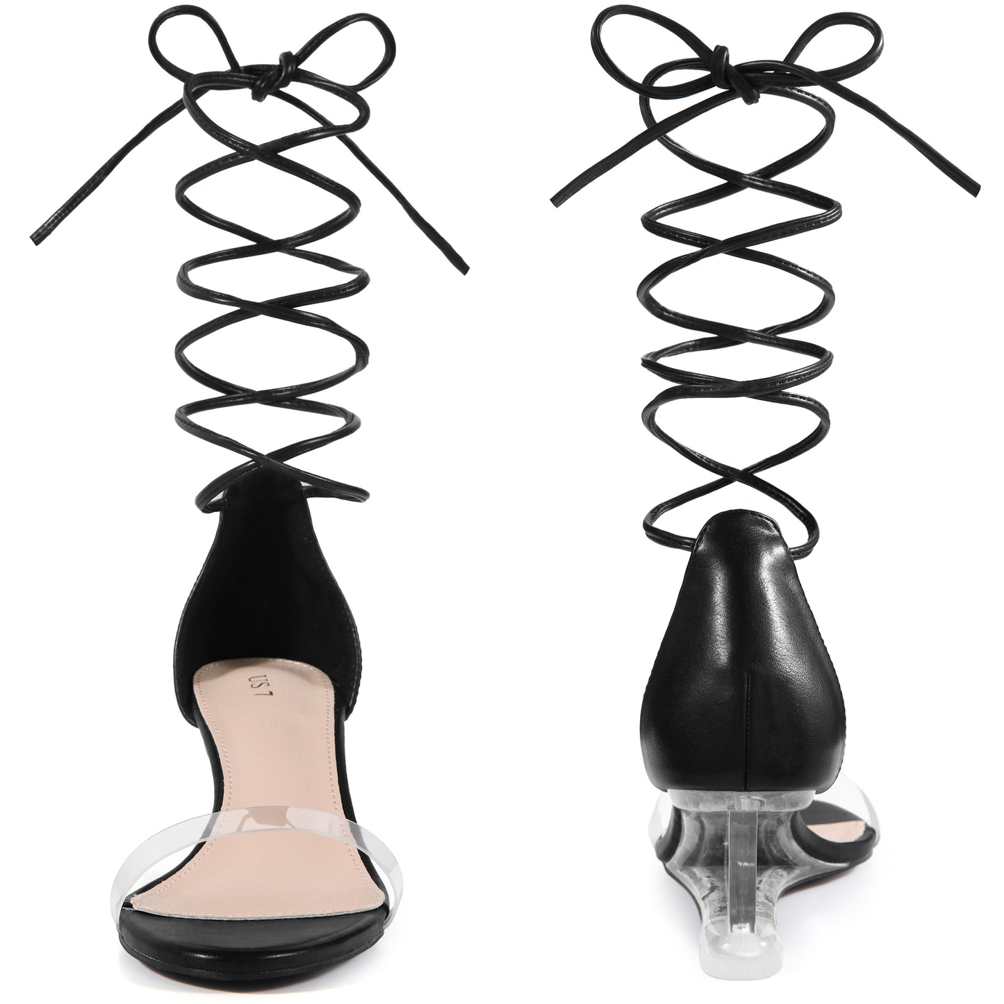 Women Clear Strap Lace Up Open Toe Clear Wedges Heel Sandals