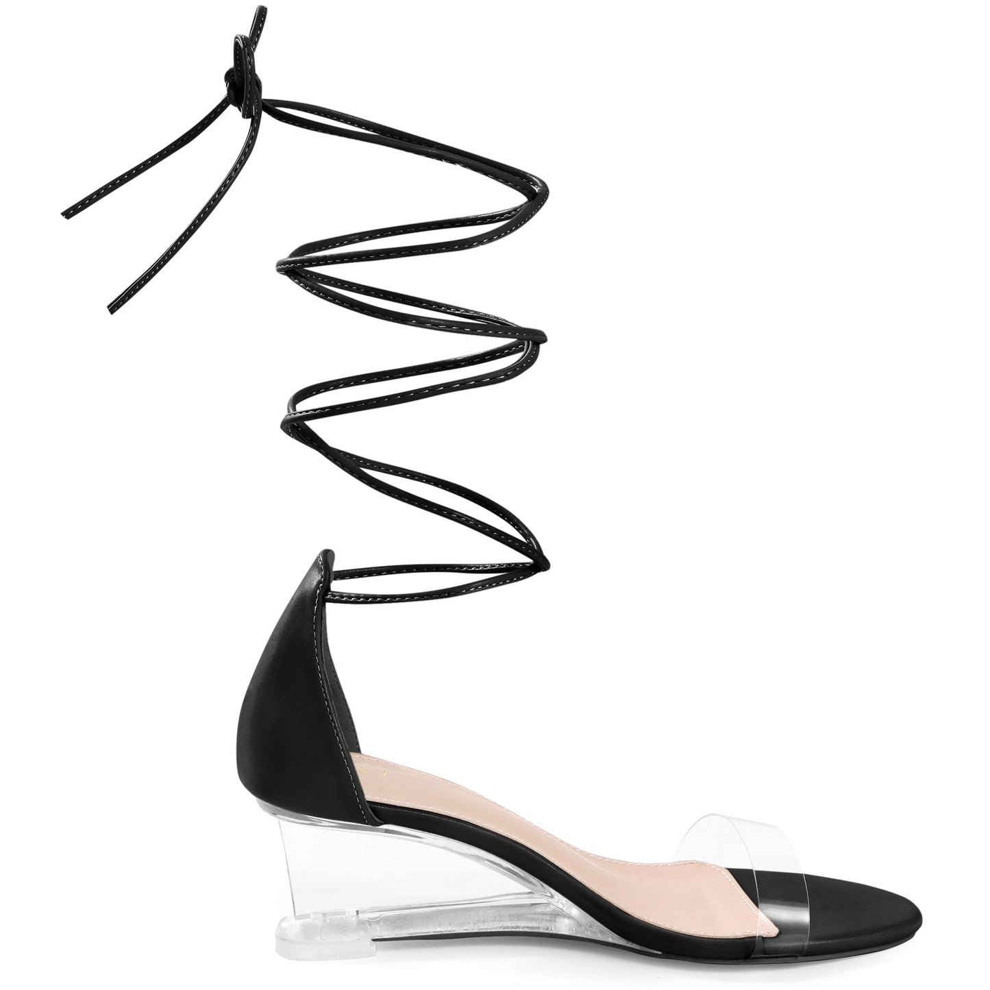 Women Clear Strap Lace Up Open Toe Clear Wedges Heel Sandals