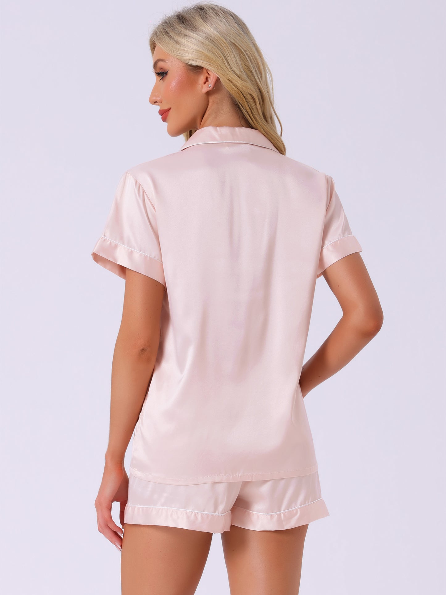 Women's Satin Pajamas Sleepshirt Button Down Top with Shorts Silky Lounge Set