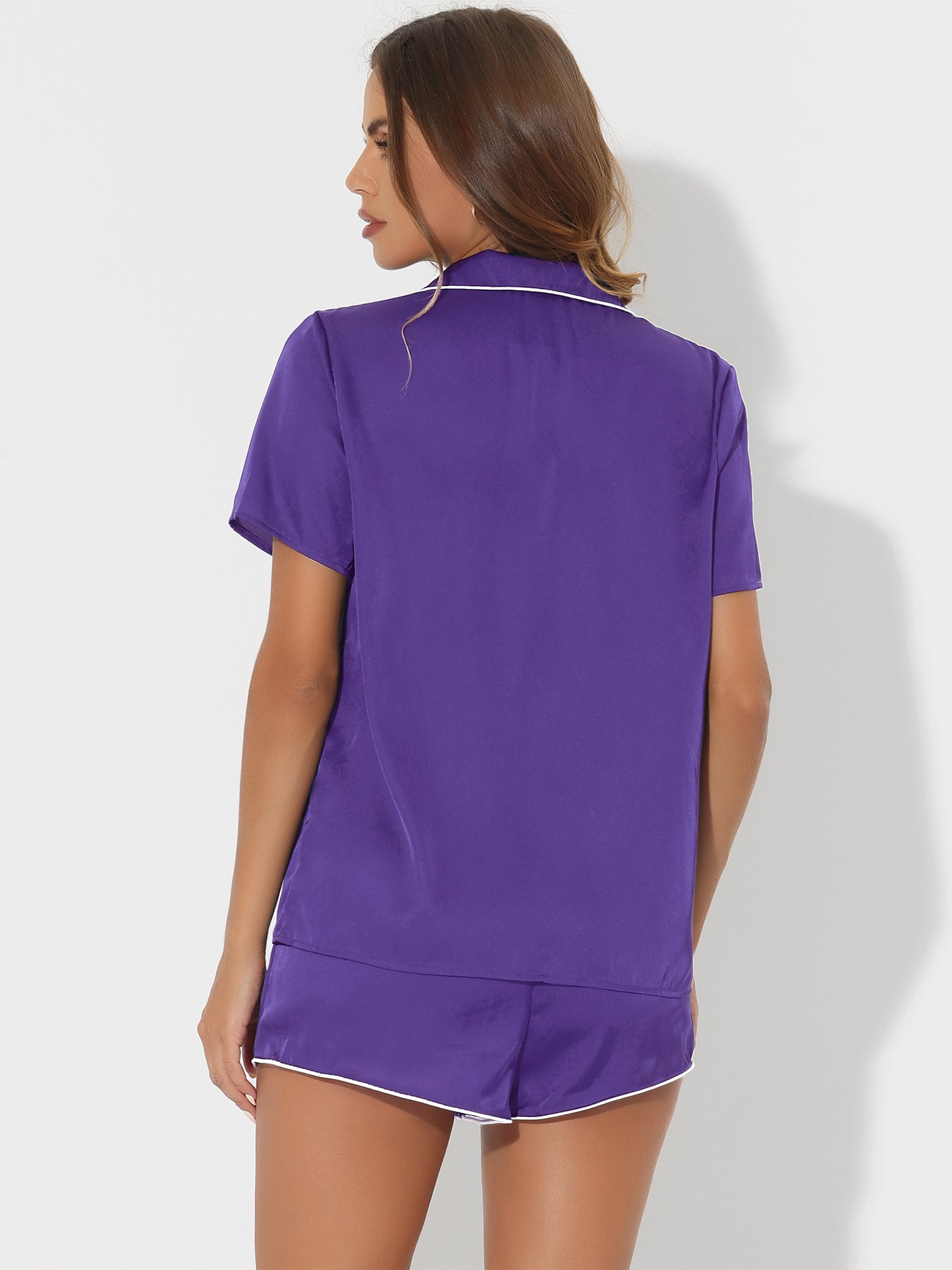 Women's Satin Pajamas Nightwear Sleepwear Top with Shorts Lounge PJ Set
