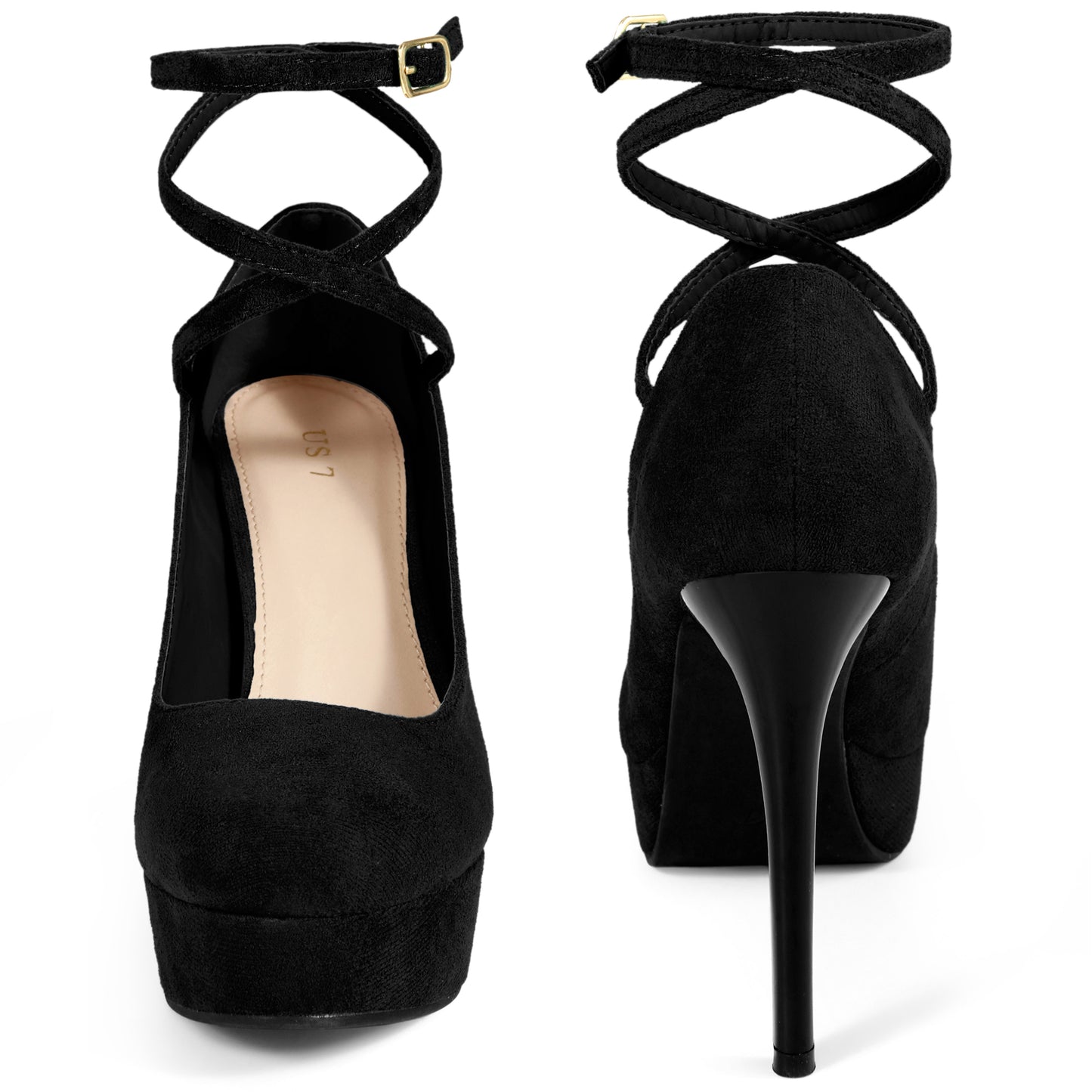 Zapatos de tacón alto con plataforma y tiras en el tobillo para mujer