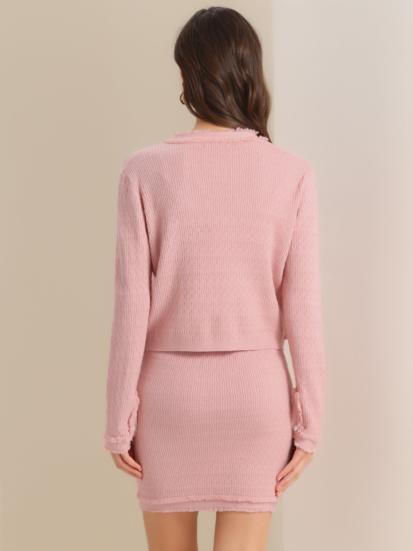 Women's 2 Piece Sweater Set Business Casual Knitted Long Sleeve Short Jacket Skirt