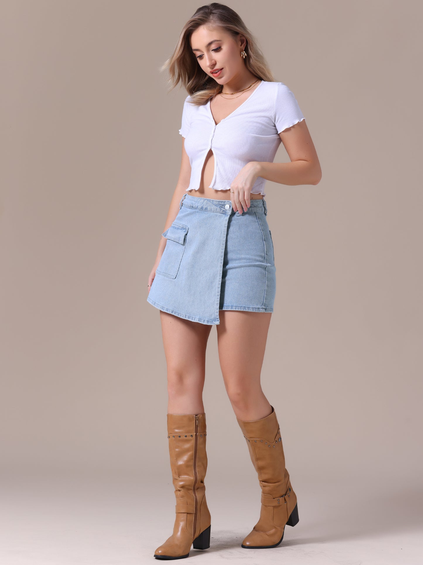 Women's Denim Skorts High Waisted Mini Wrap Skort Skirt