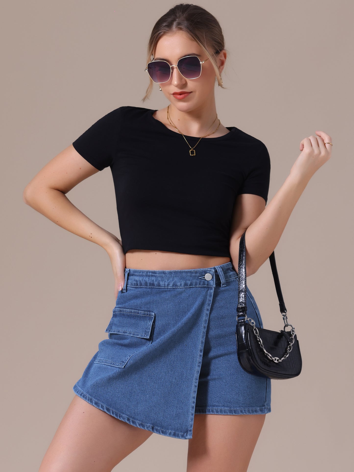 Women's Denim Skorts High Waisted Mini Wrap Skort Skirt
